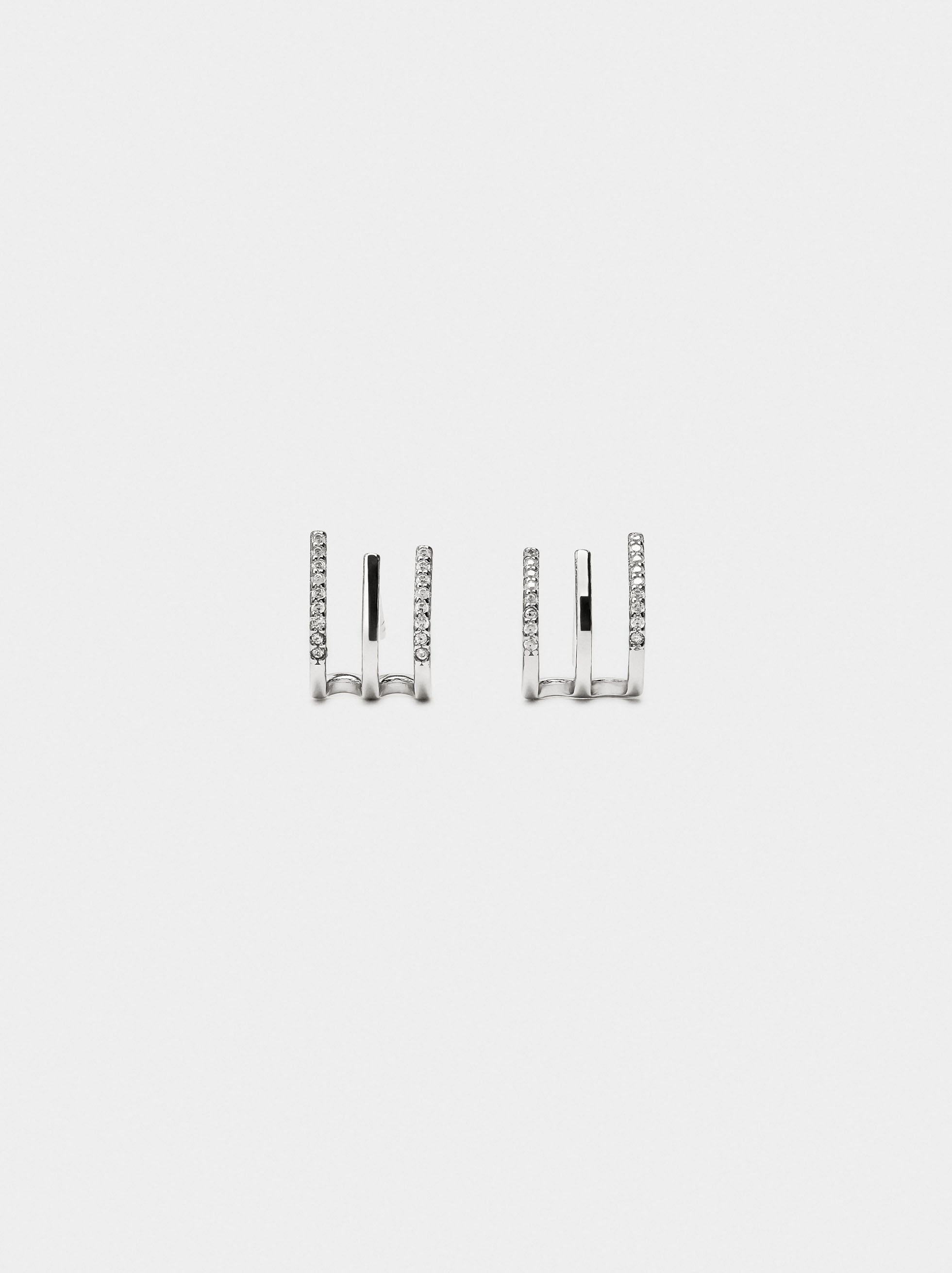 Pendientes Efecto Triple Circonitas - Plata De Ley 925