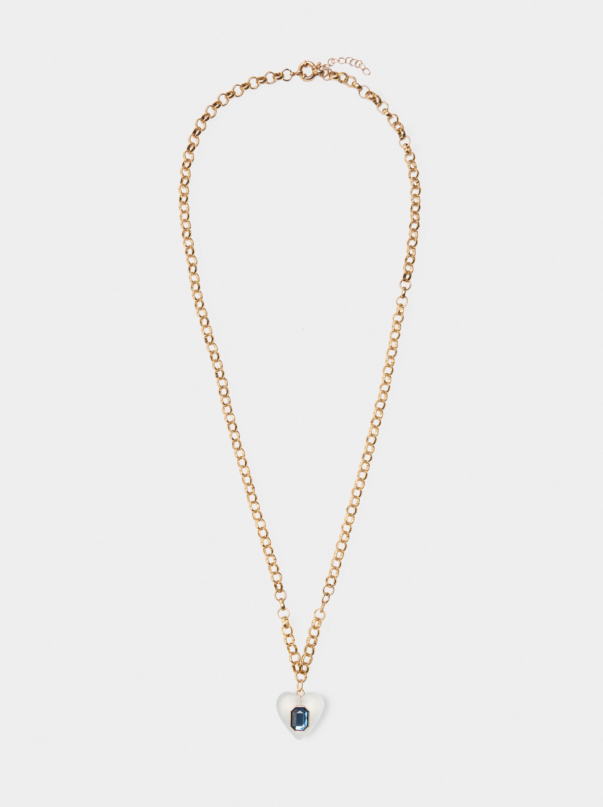 Collar De Eslabones Con Colgante De Corazón Y Cristal