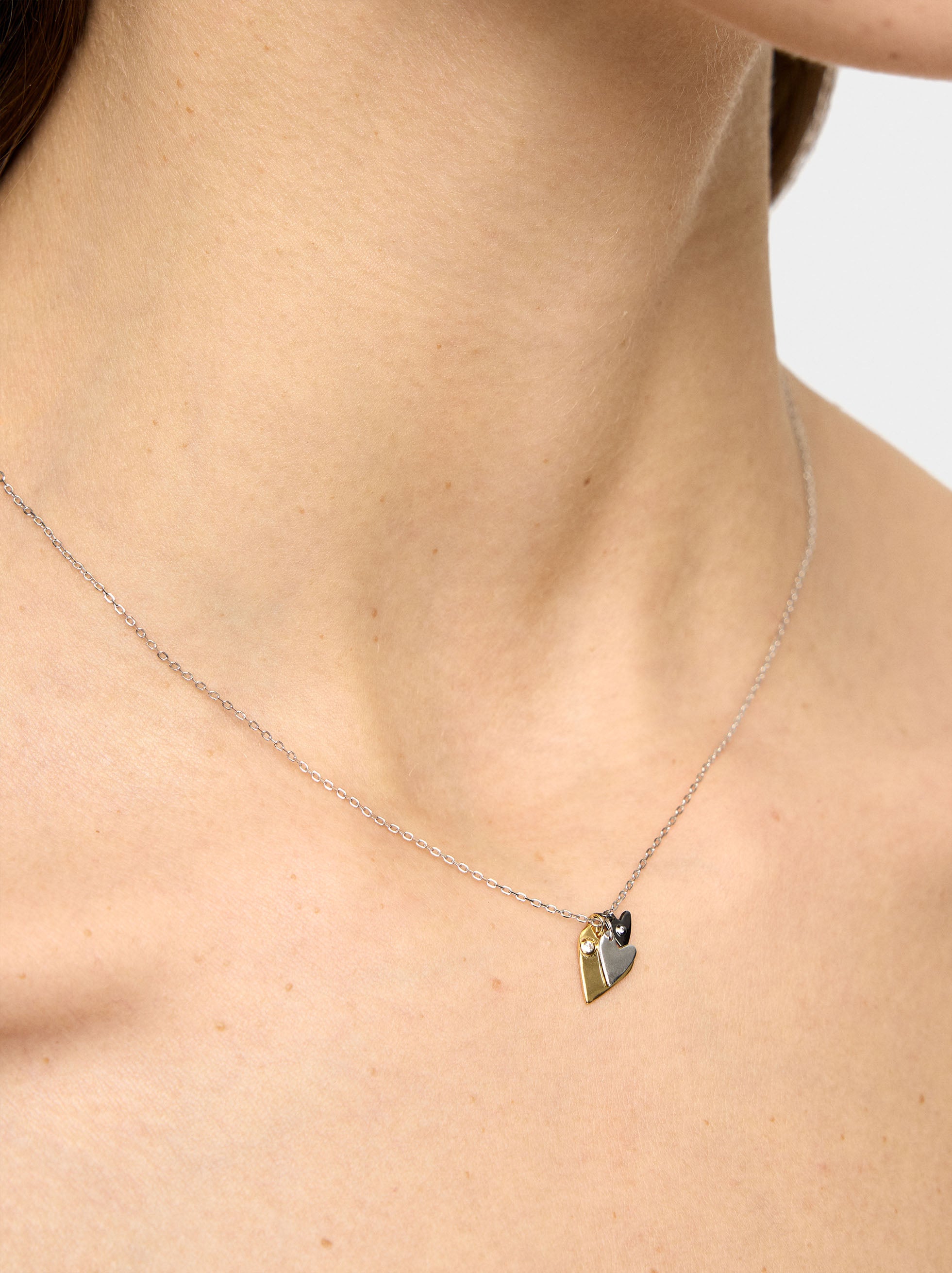 Collar Colgante De Corazones Con Zircónia - Plata De Ley 925