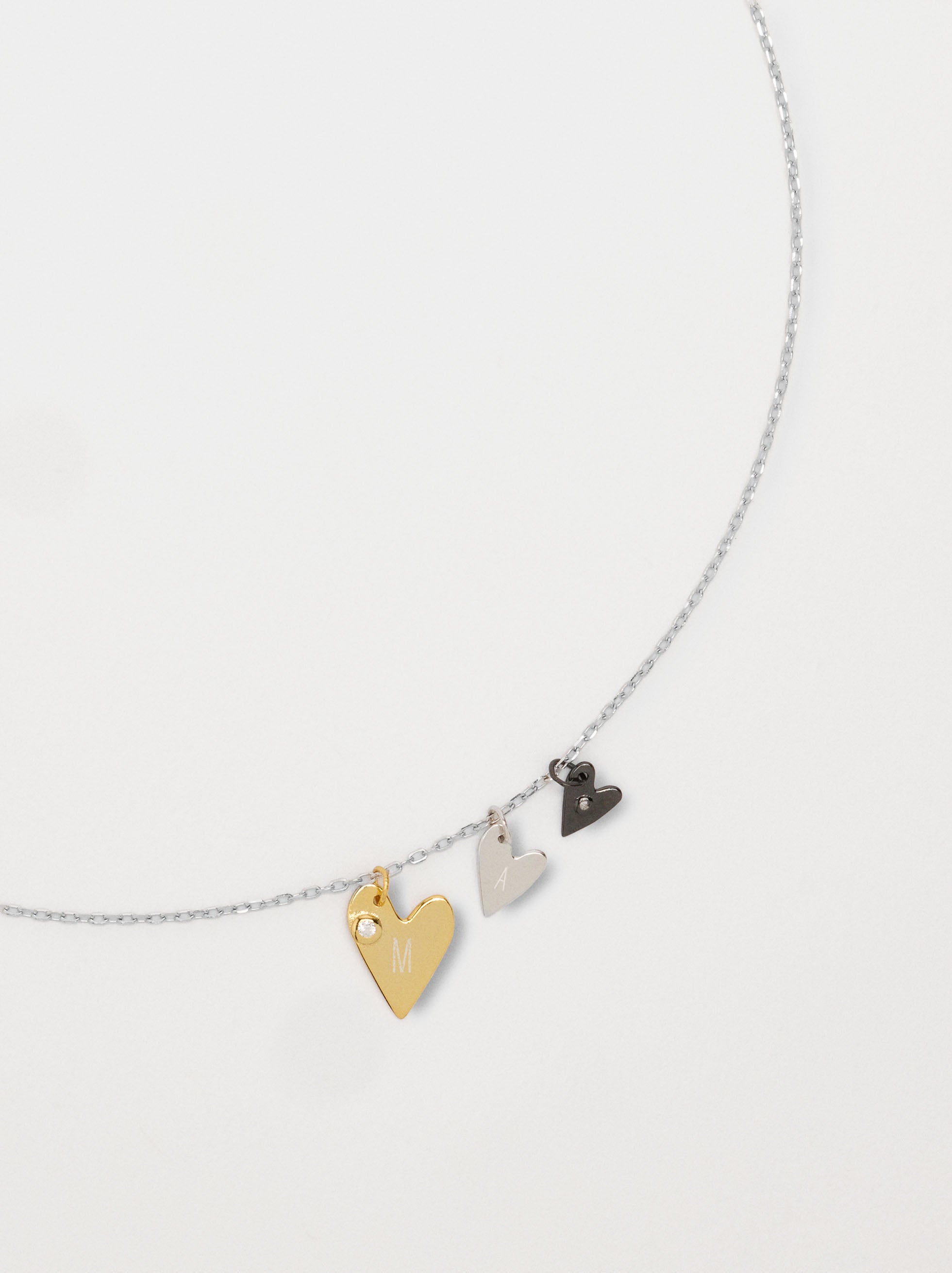 Collar Colgante De Corazones Con Zircónia - Plata De Ley 925
