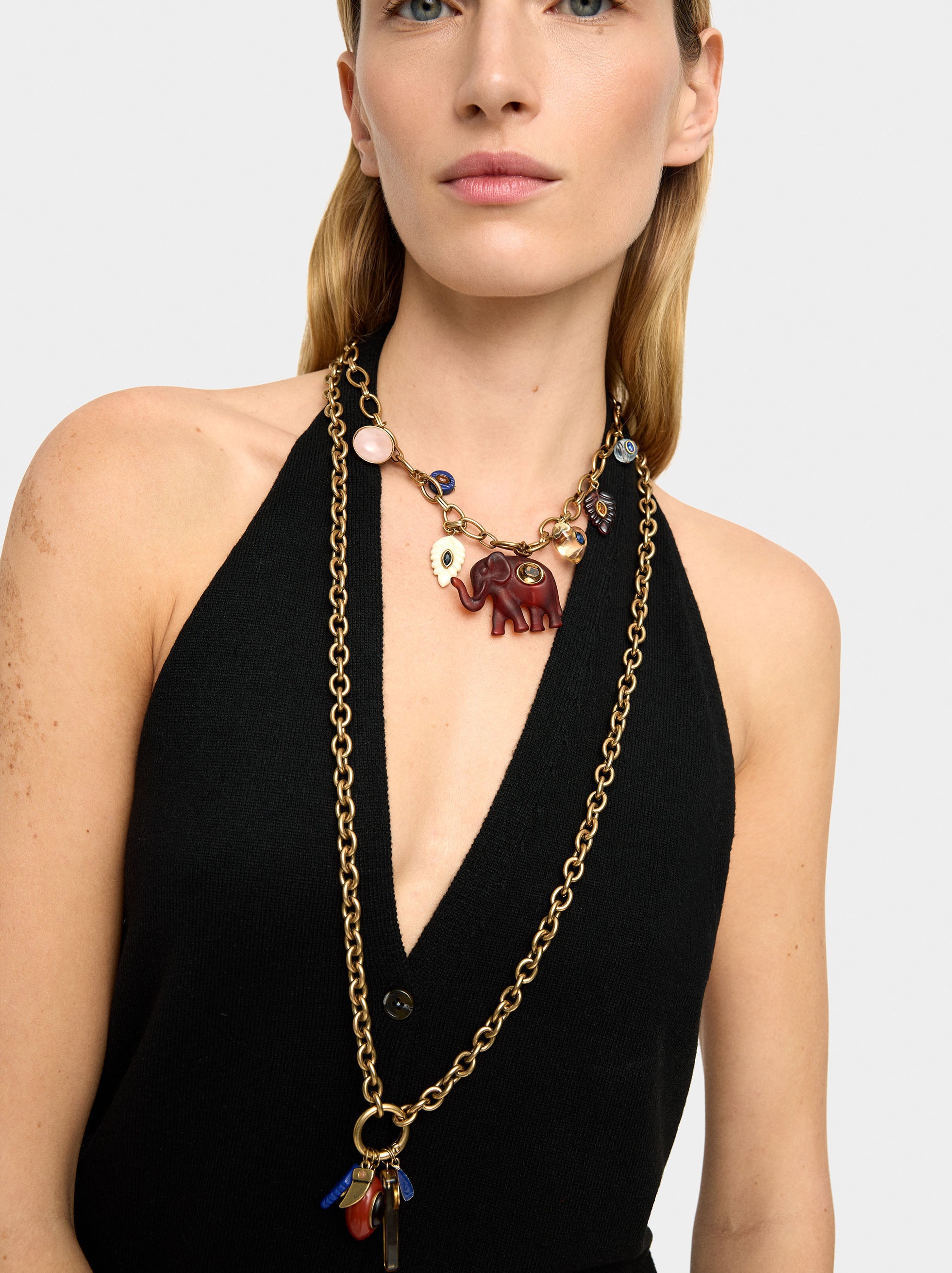 Collar De Eslabones Colgante De Piedras Y Resina