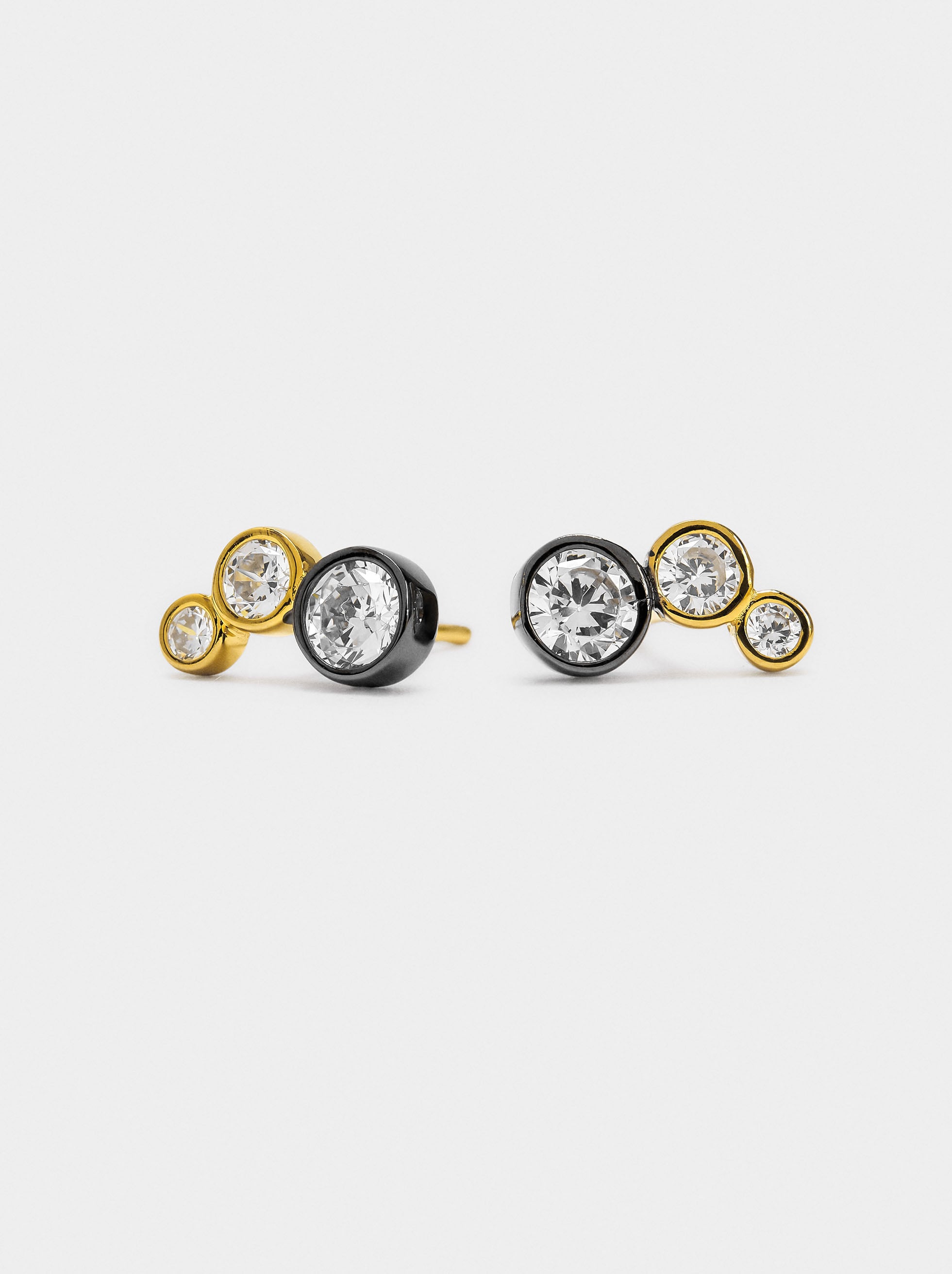 Pendientes Bicolor Con Circonitas - Plata De Ley 925