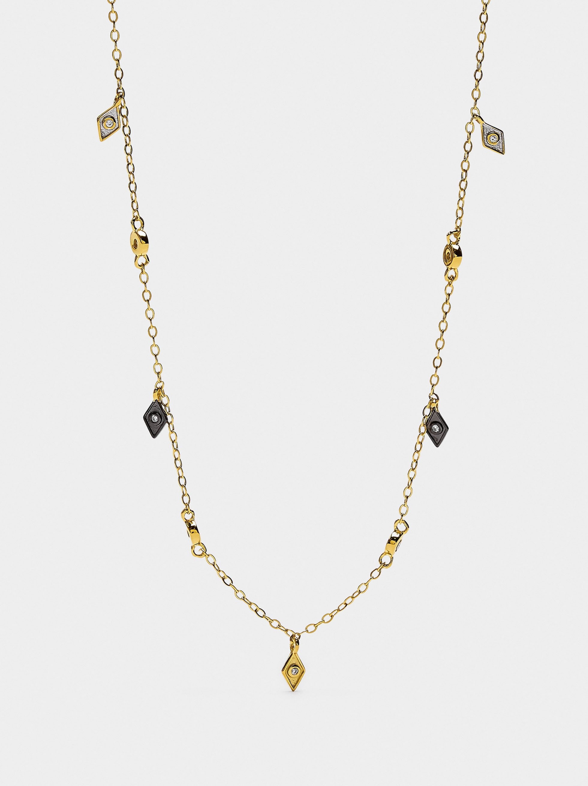Collar Con Losangos Y Circonitas Con Plata De Ley 925