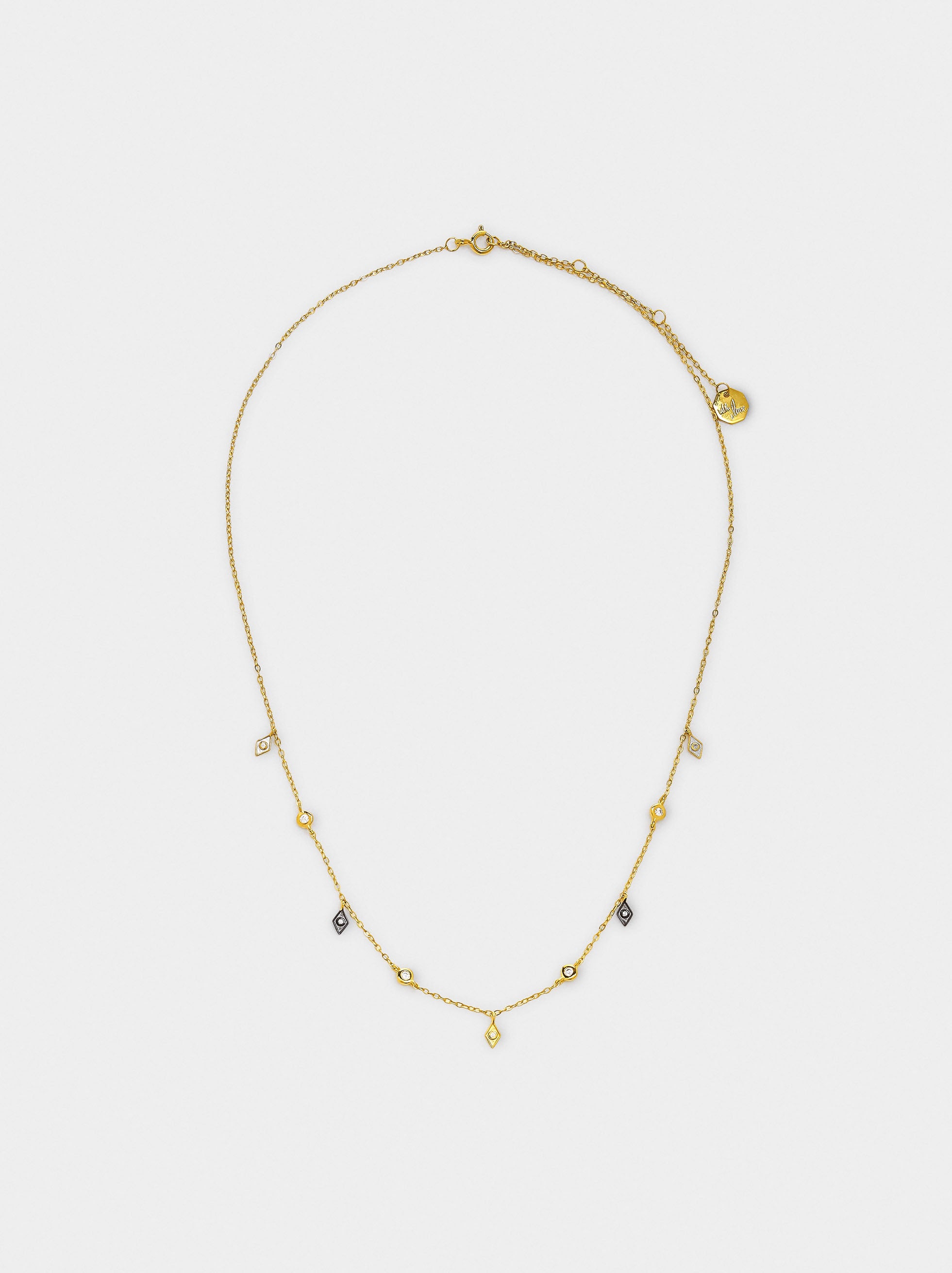 Collar Con Losangos Y Circonitas Con Plata De Ley 925