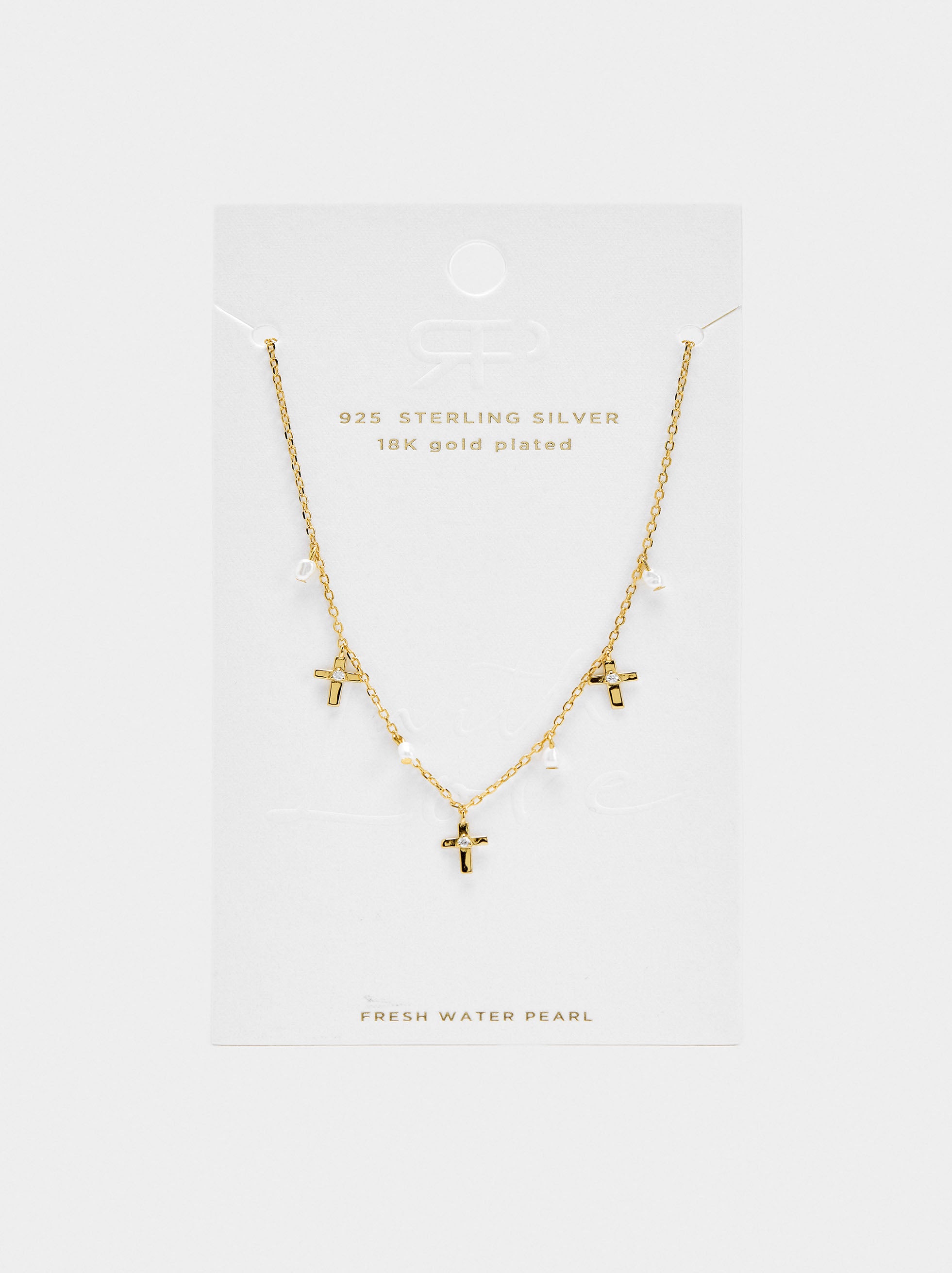 Collar Con Cruces Y Perlas De Agua Dulce - Plata De Ley 925