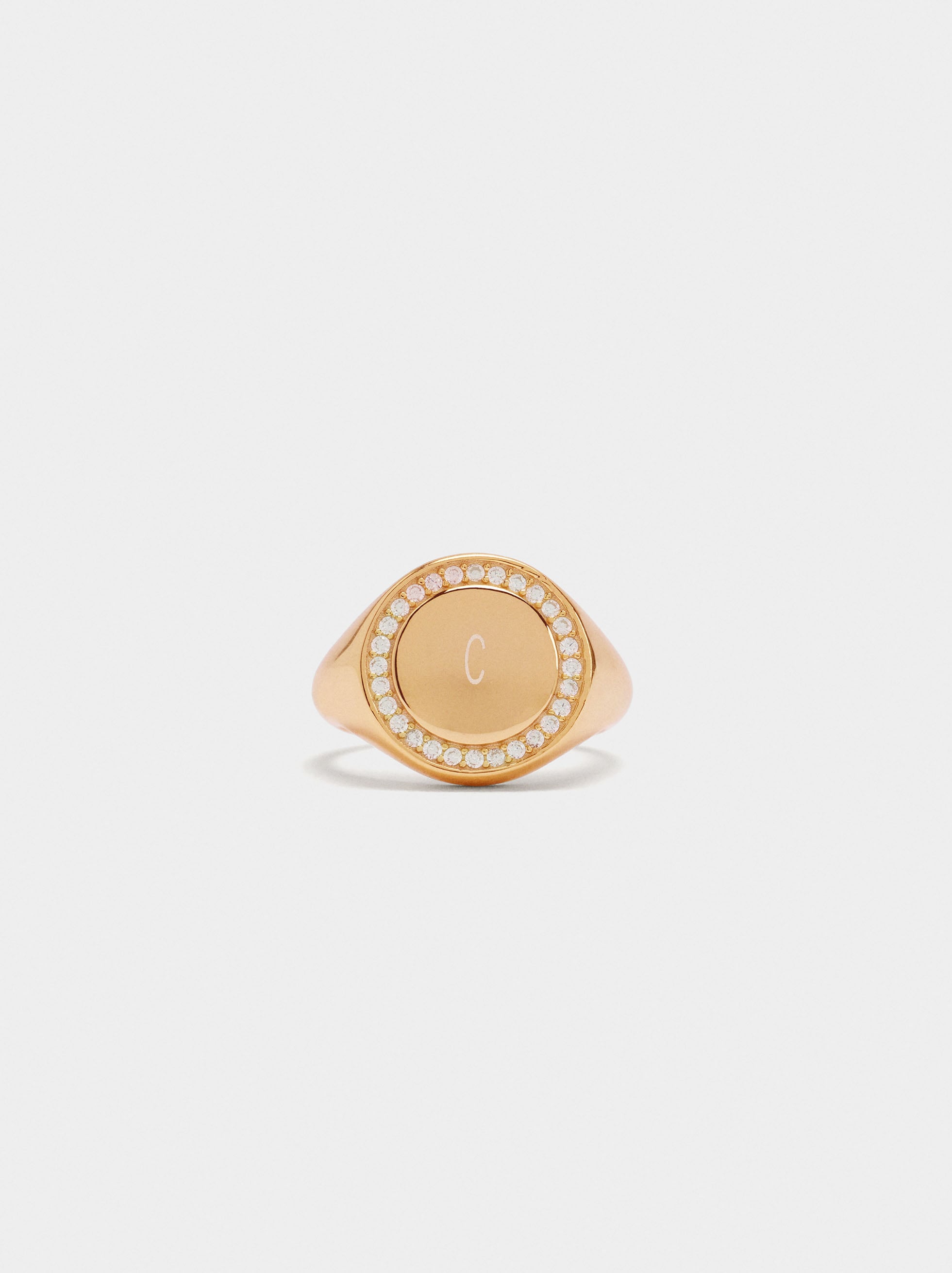 Anillo Sello Con Circonitas - Plata De Ley 925