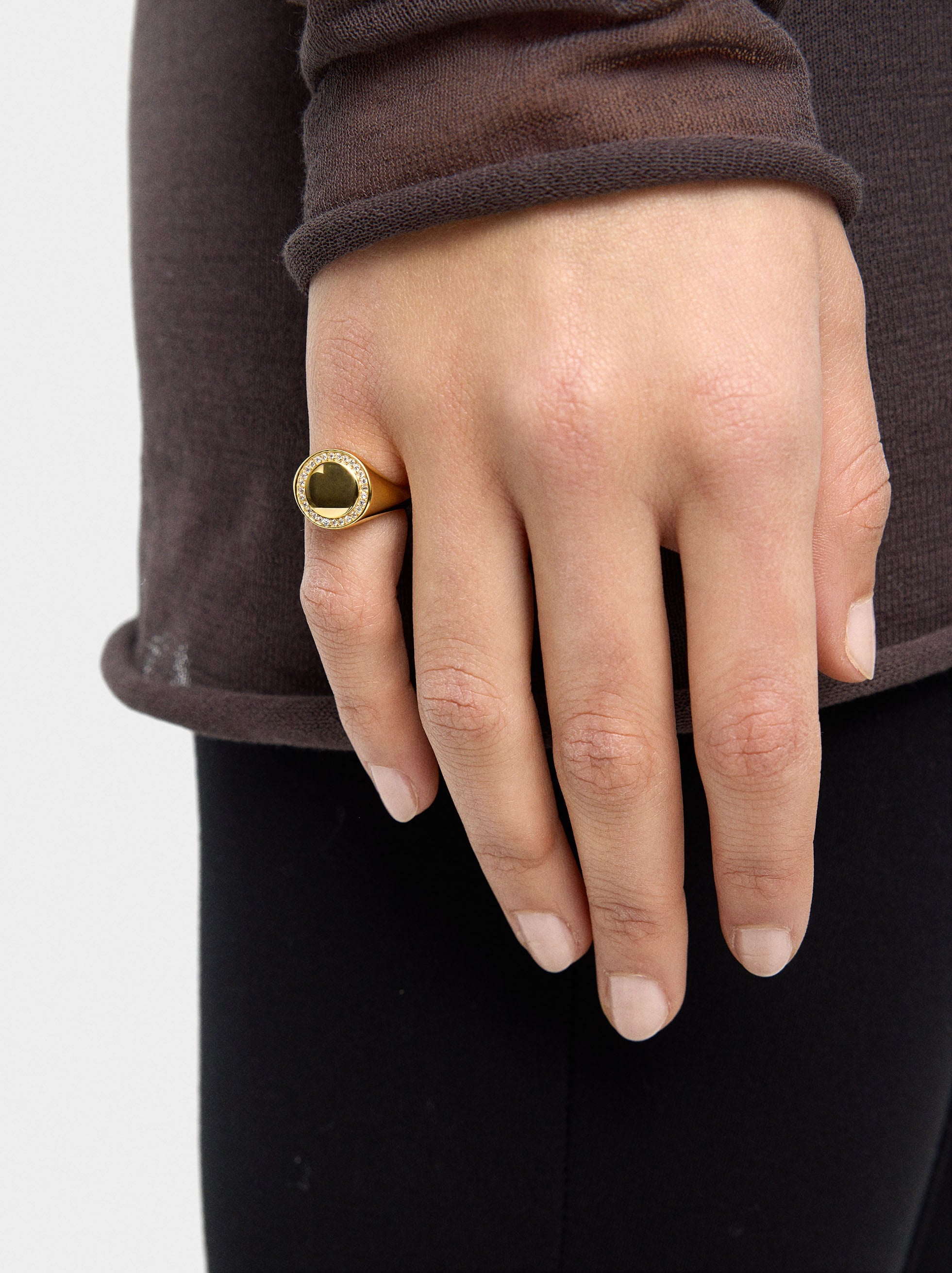 Anillo Sello Con Circonitas - Plata De Ley 925