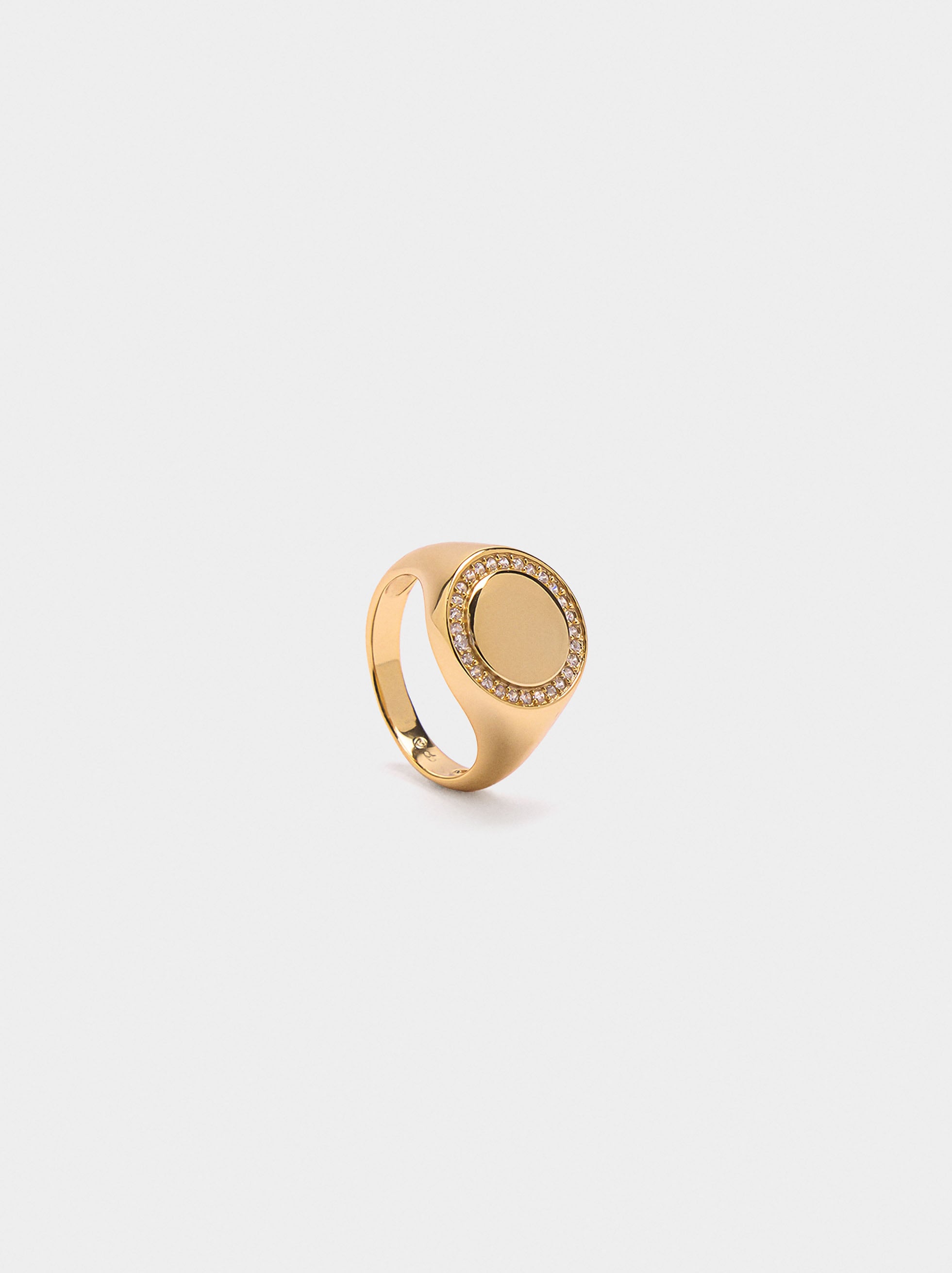 Anillo Sello Con Circonitas - Plata De Ley 925