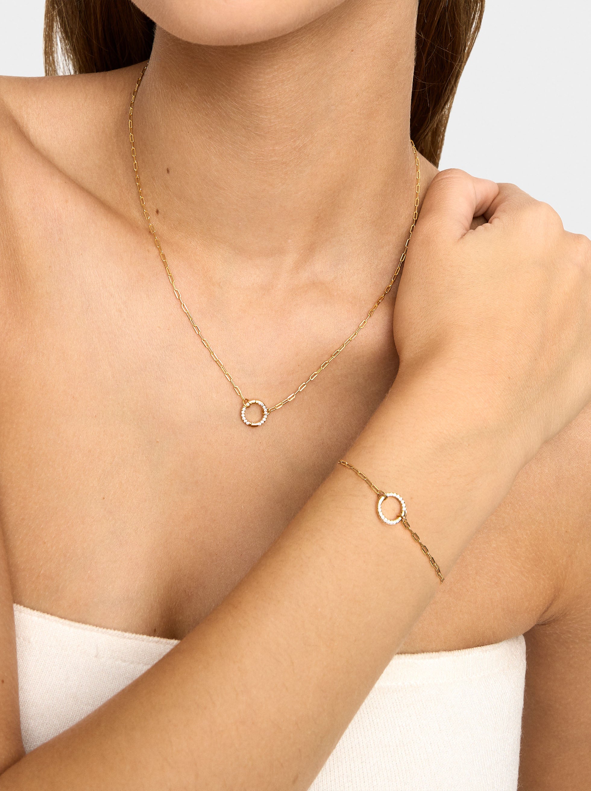 Pulsera De Eslabones Colgante Con Circonitas - Plata De Ley 925