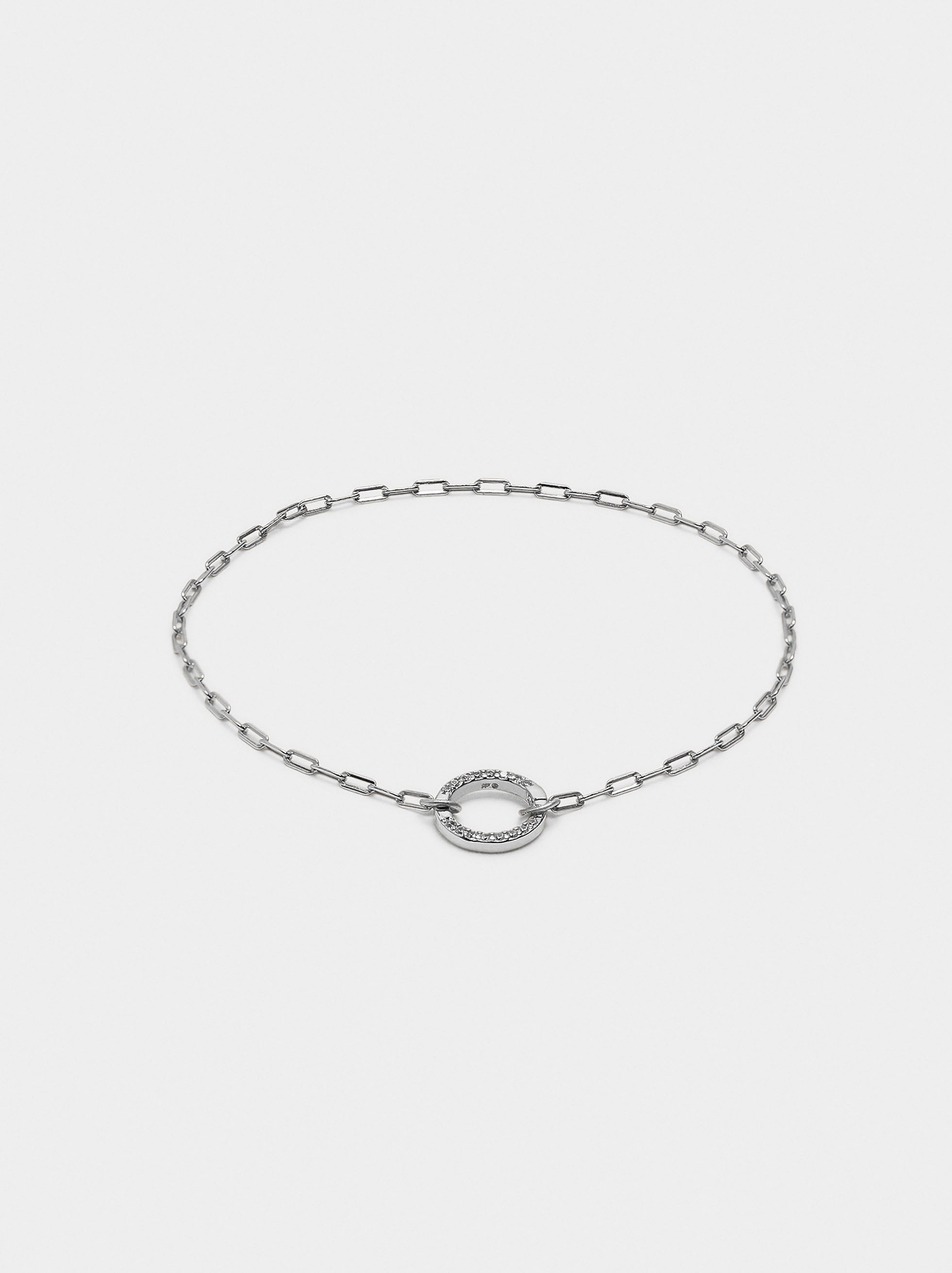 Pulsera De Eslabones Colgante Con Circonitas - Plata De Ley 925