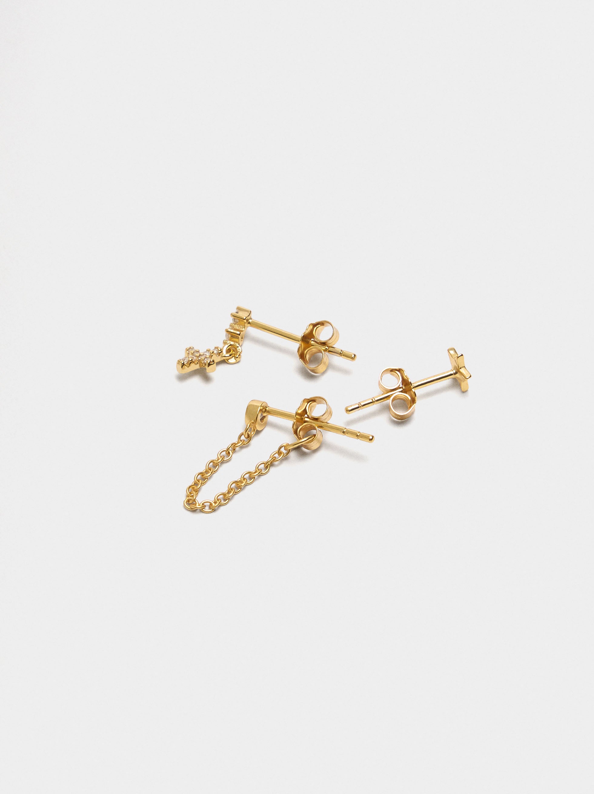 Set De Pendientes Cruz Y Estrella - Plata De Ley 925