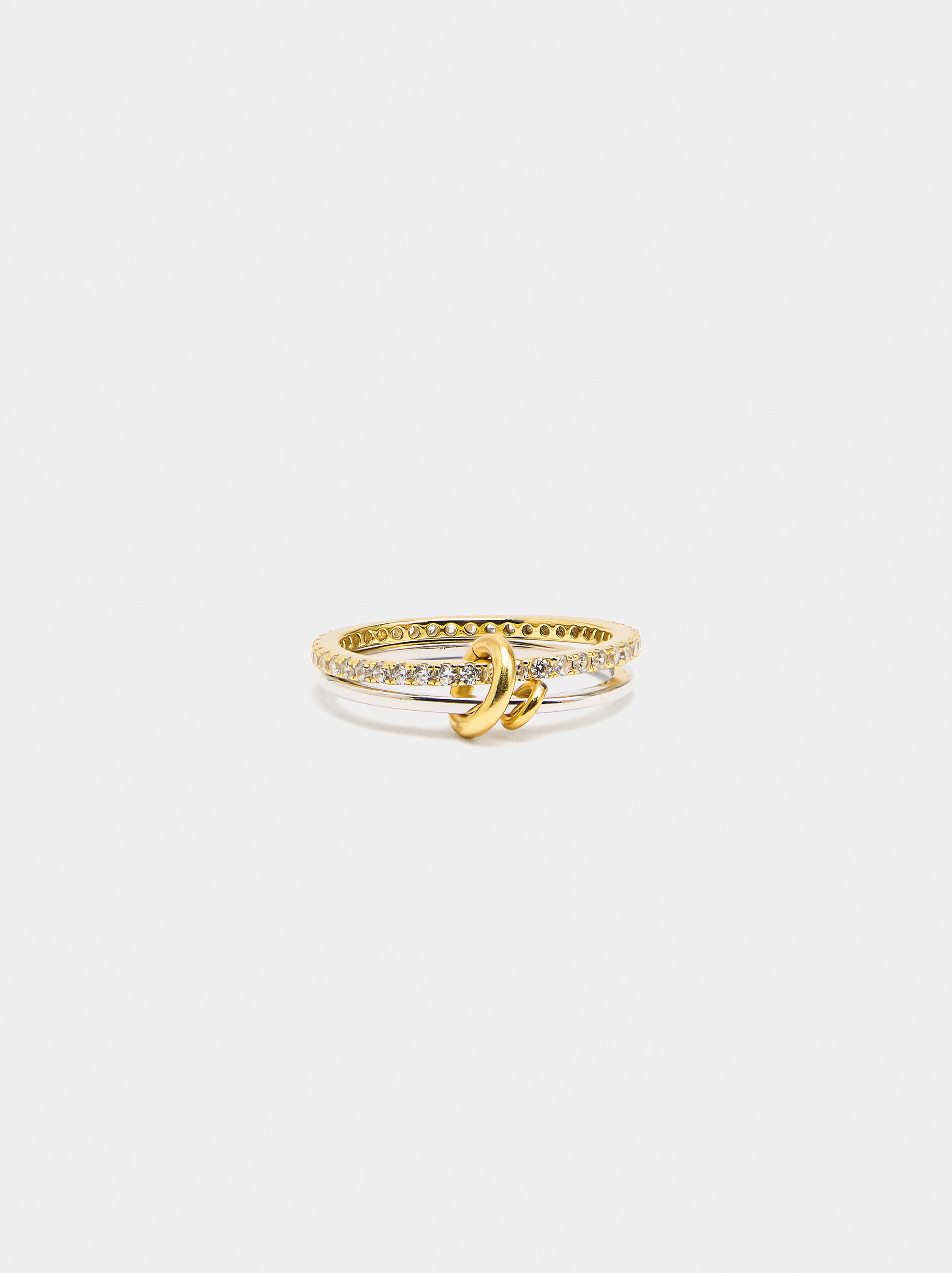 Anillo Doble Con Circonitas - Plata De Ley 925