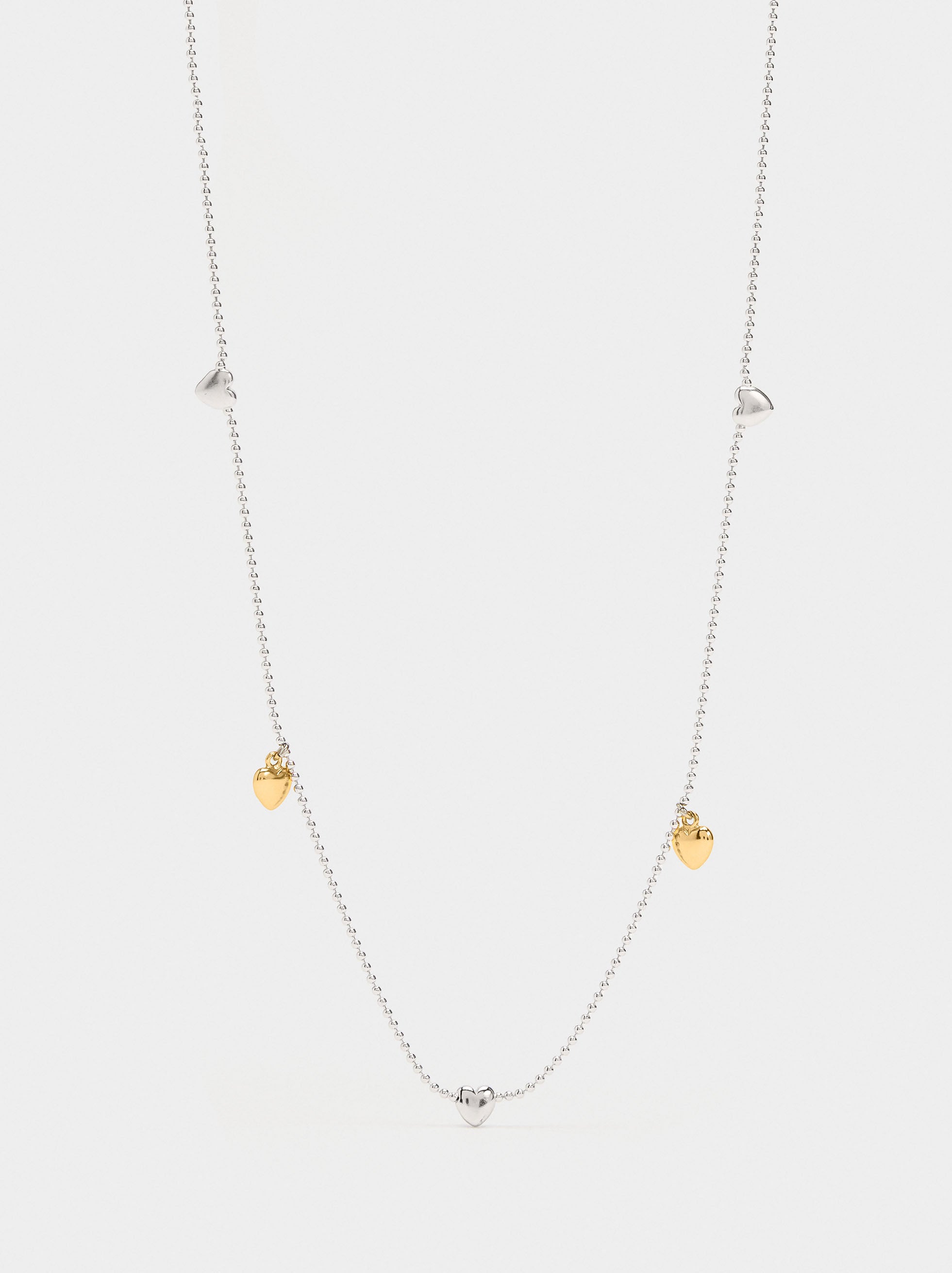 Collar Con Corazones Bicolor - Plata De Ley 925