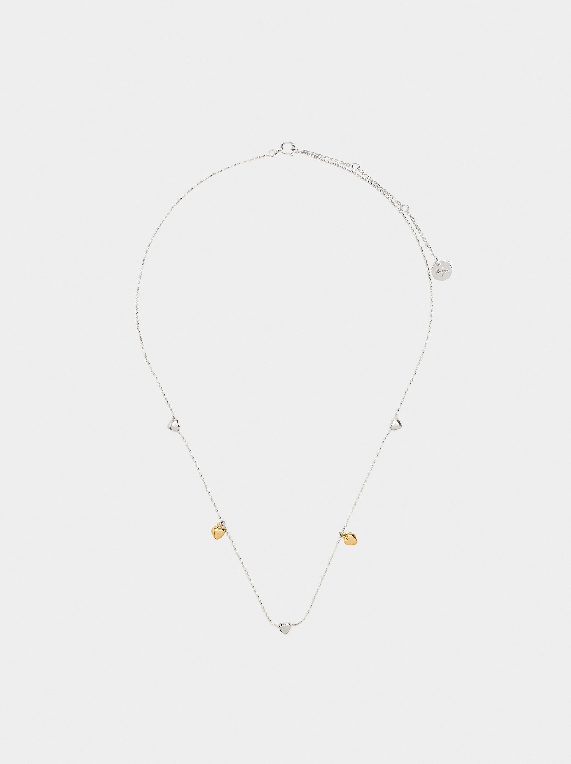 Collar Con Corazones Bicolor - Plata De Ley 925