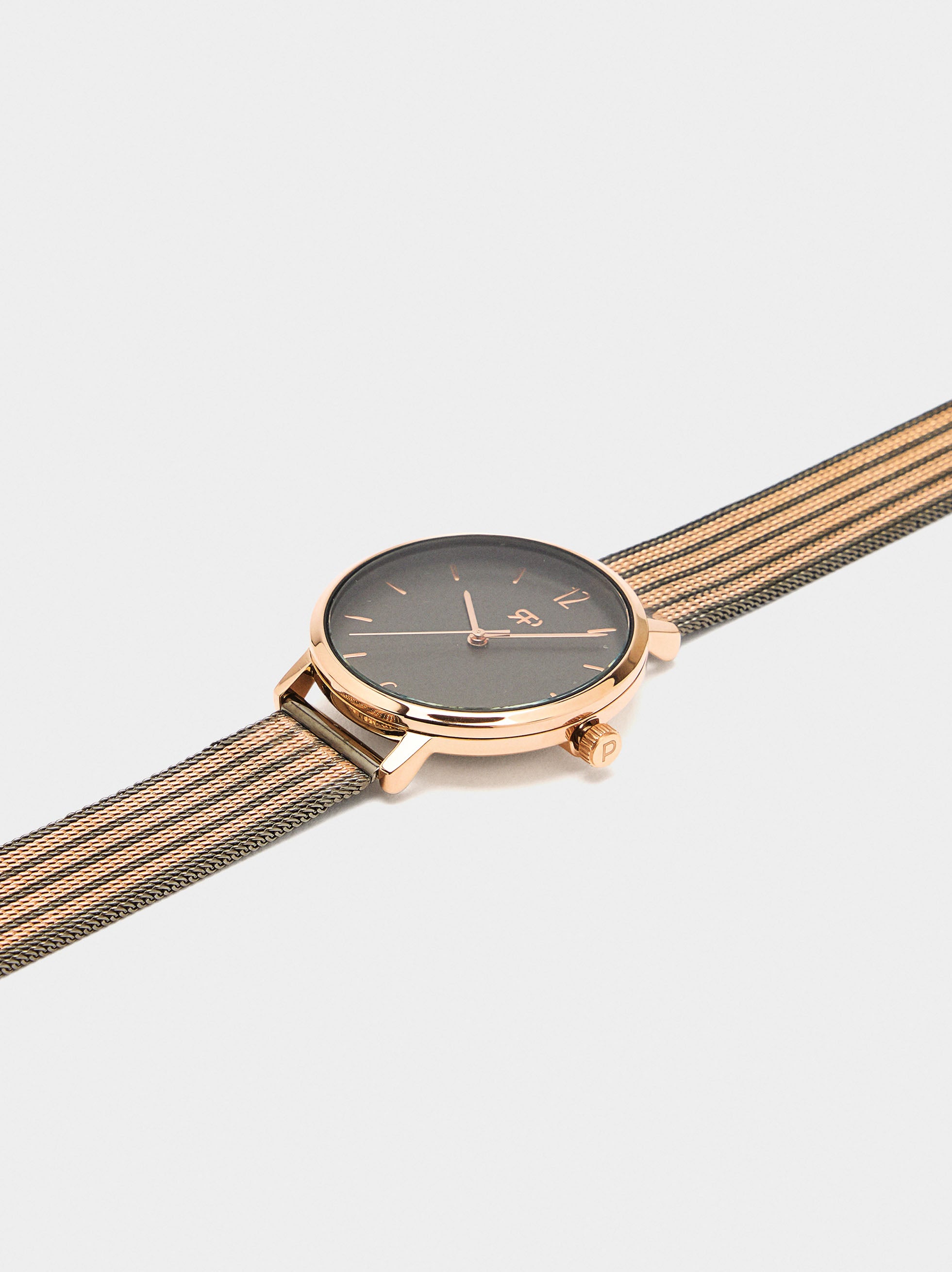Reloj De Punto Metálico Bicolor