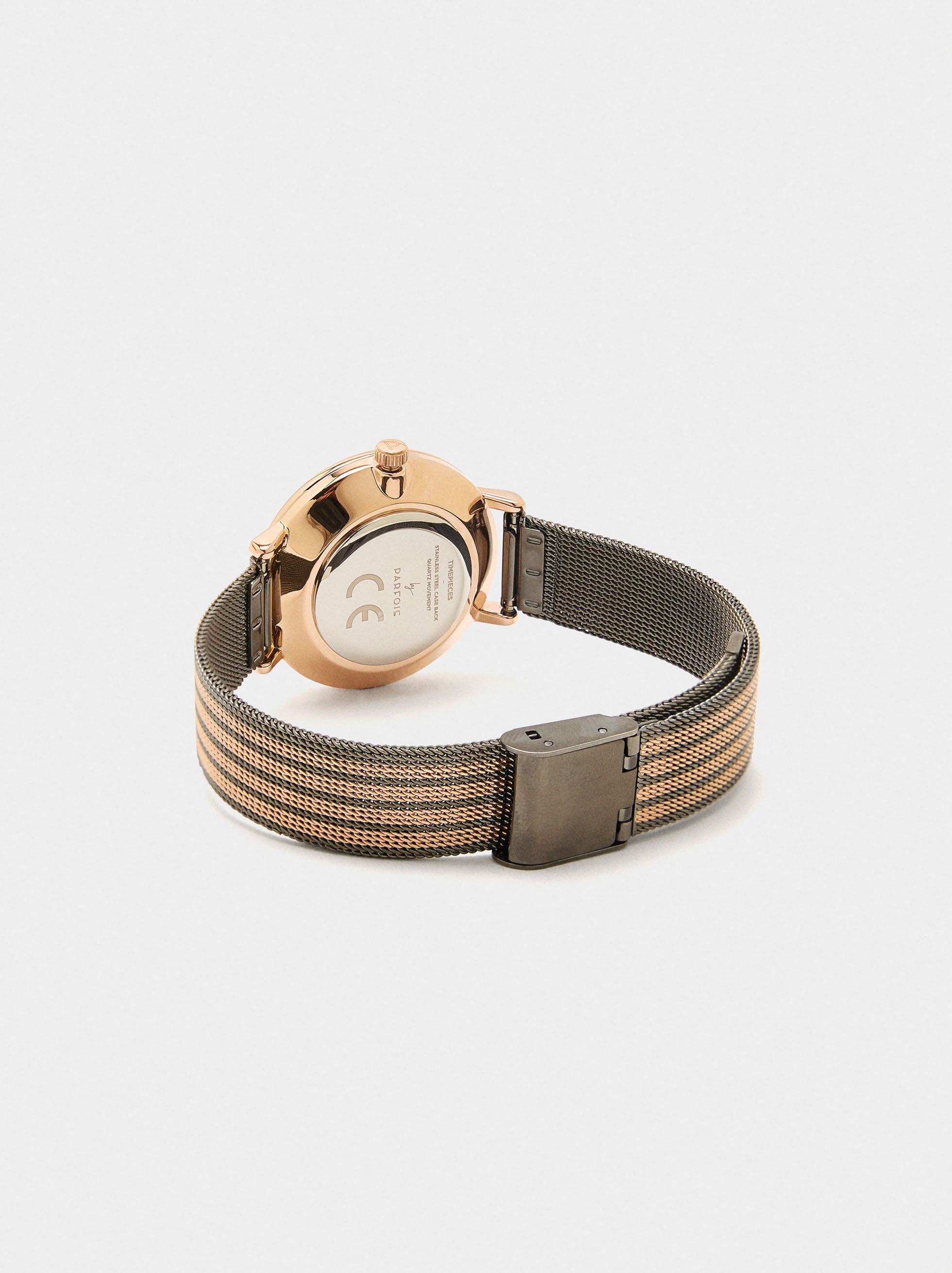 Reloj De Punto Metálico Bicolor