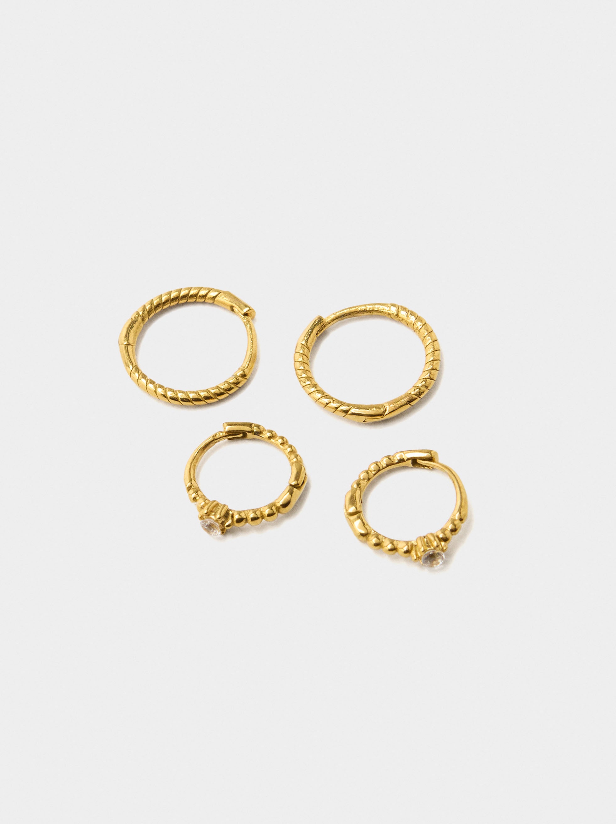 Set De Aros Con Cristales - Acero Inoxidable