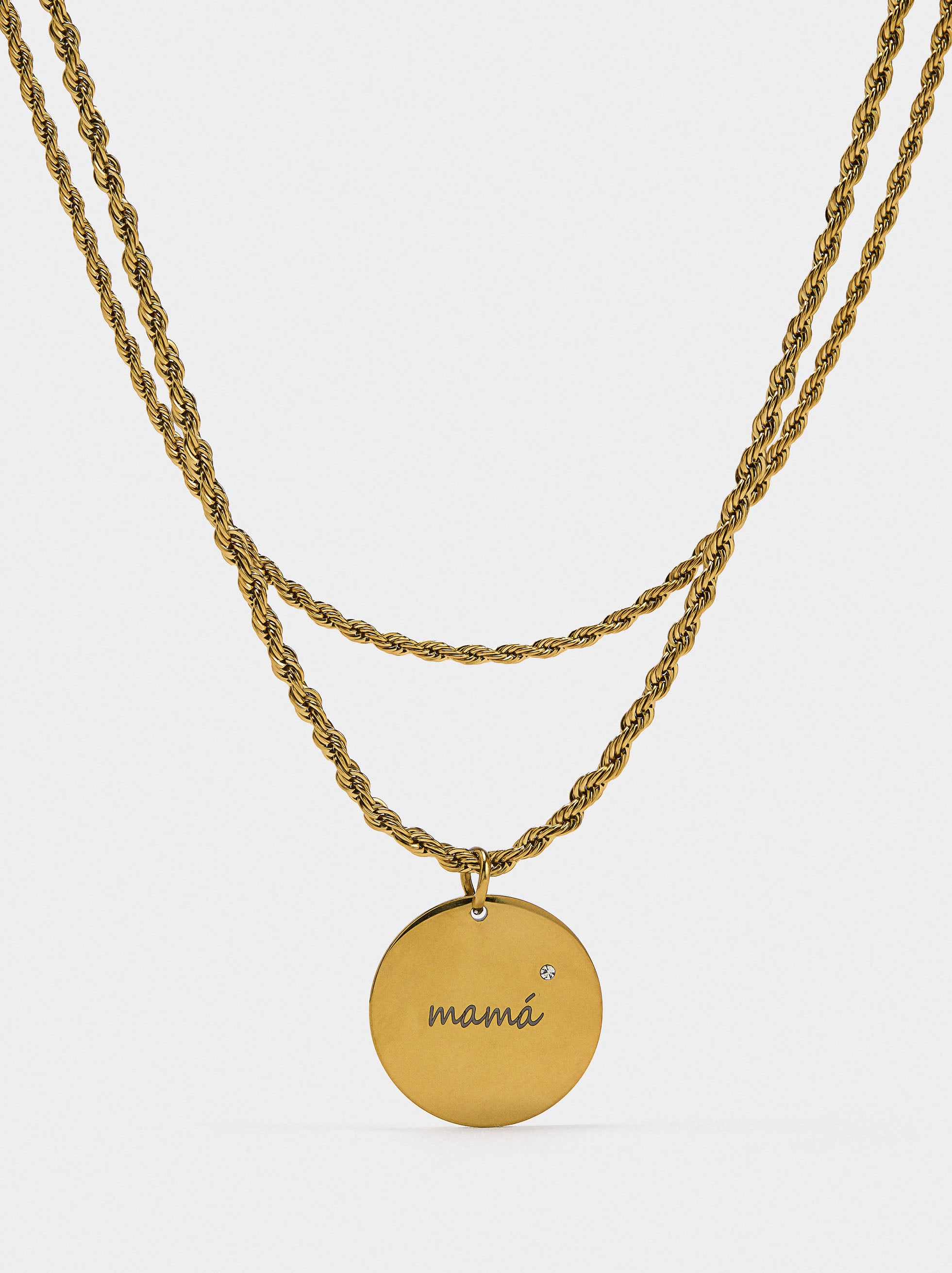 Collar Doble Con Medalla - Acero Inoxidable
