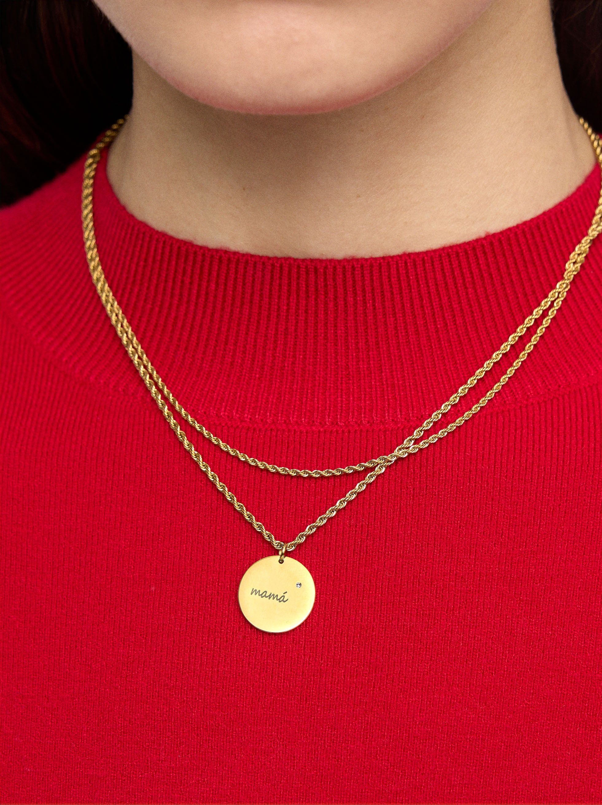Collar Doble Con Medalla - Acero Inoxidable