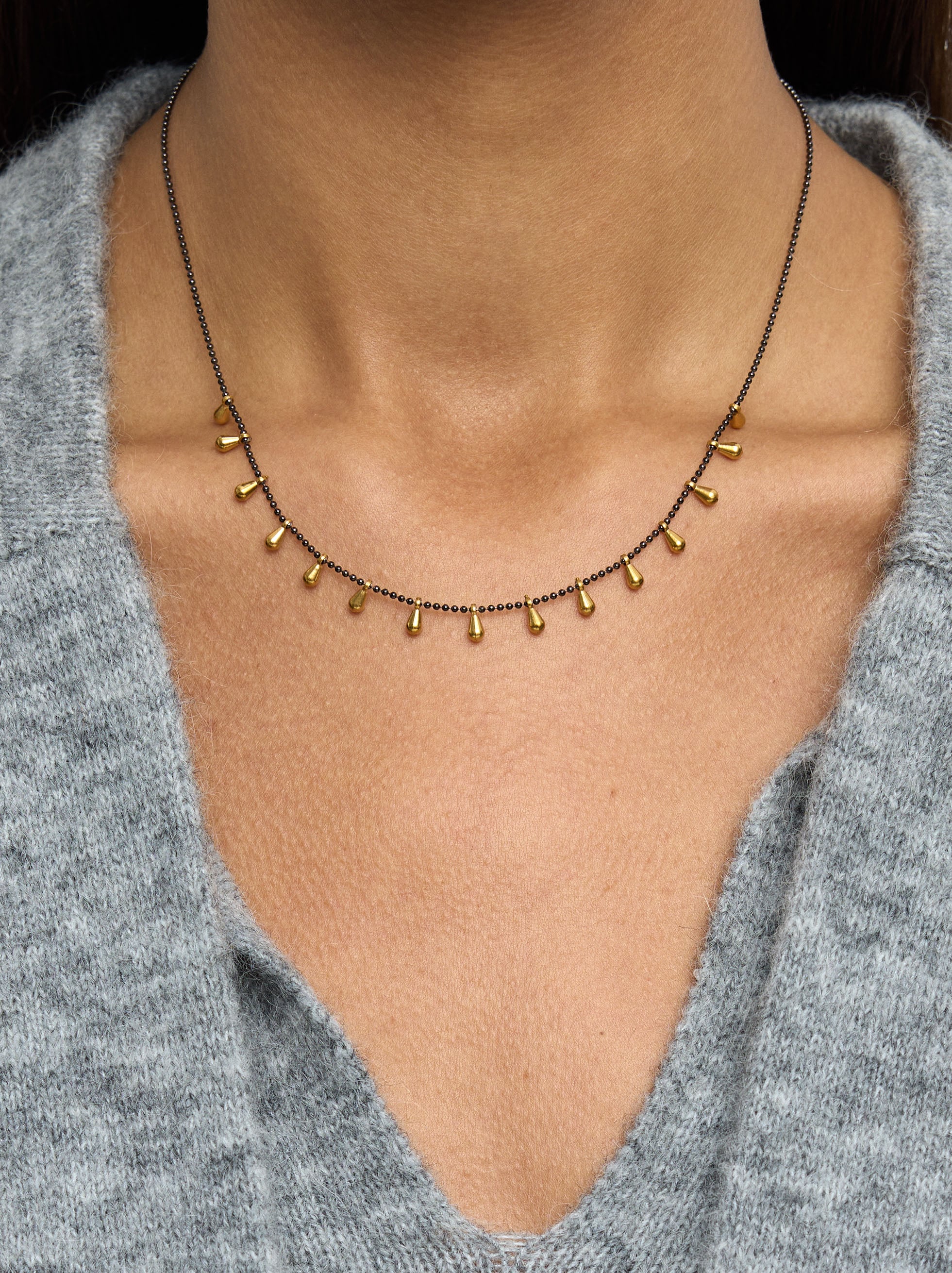 Collar Bicolor Con Lágrimas - Acero Inoxidable