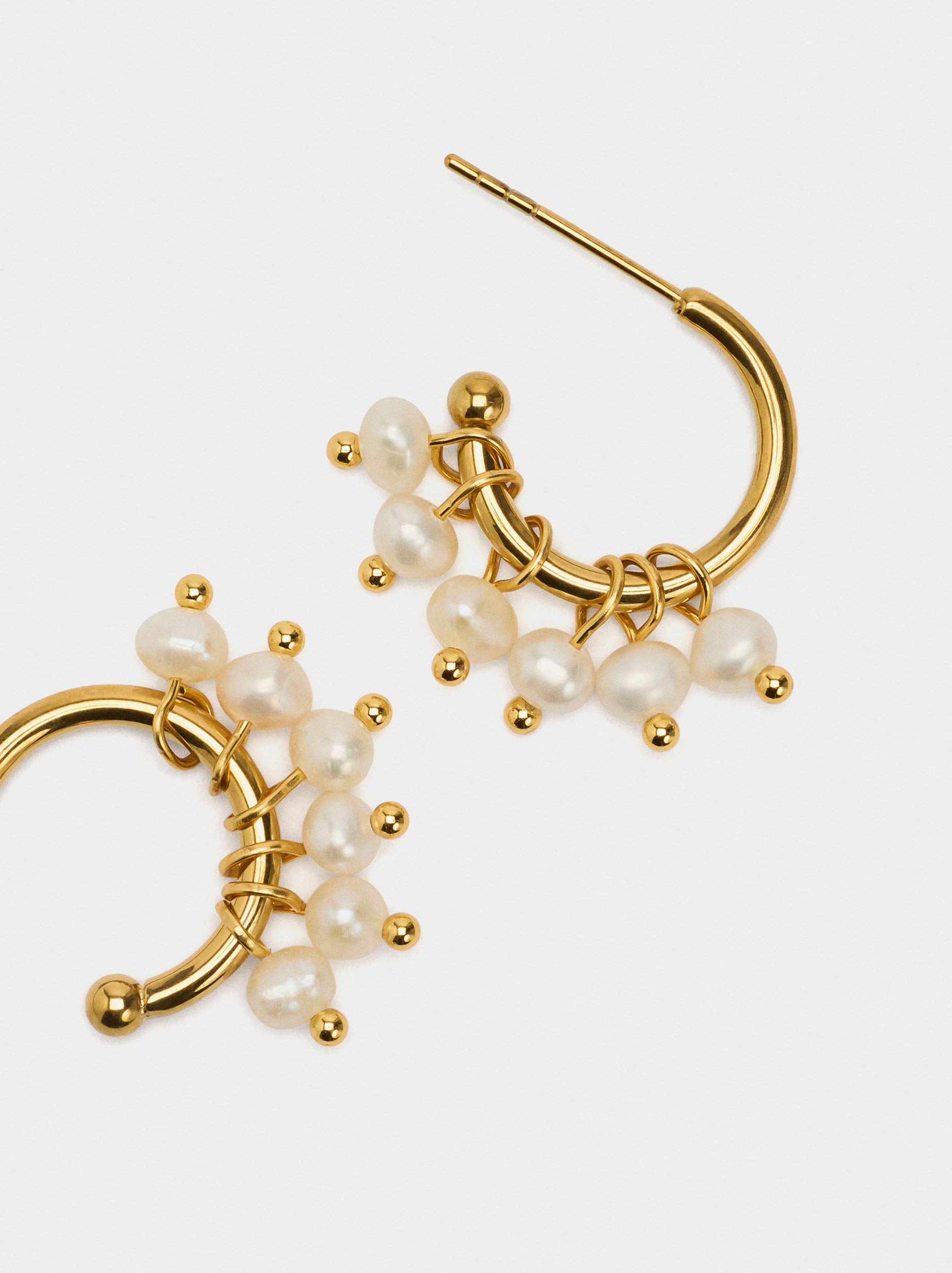 Aros Abiertos Con Perlas De Agua Dulce - Acero Inoxidable