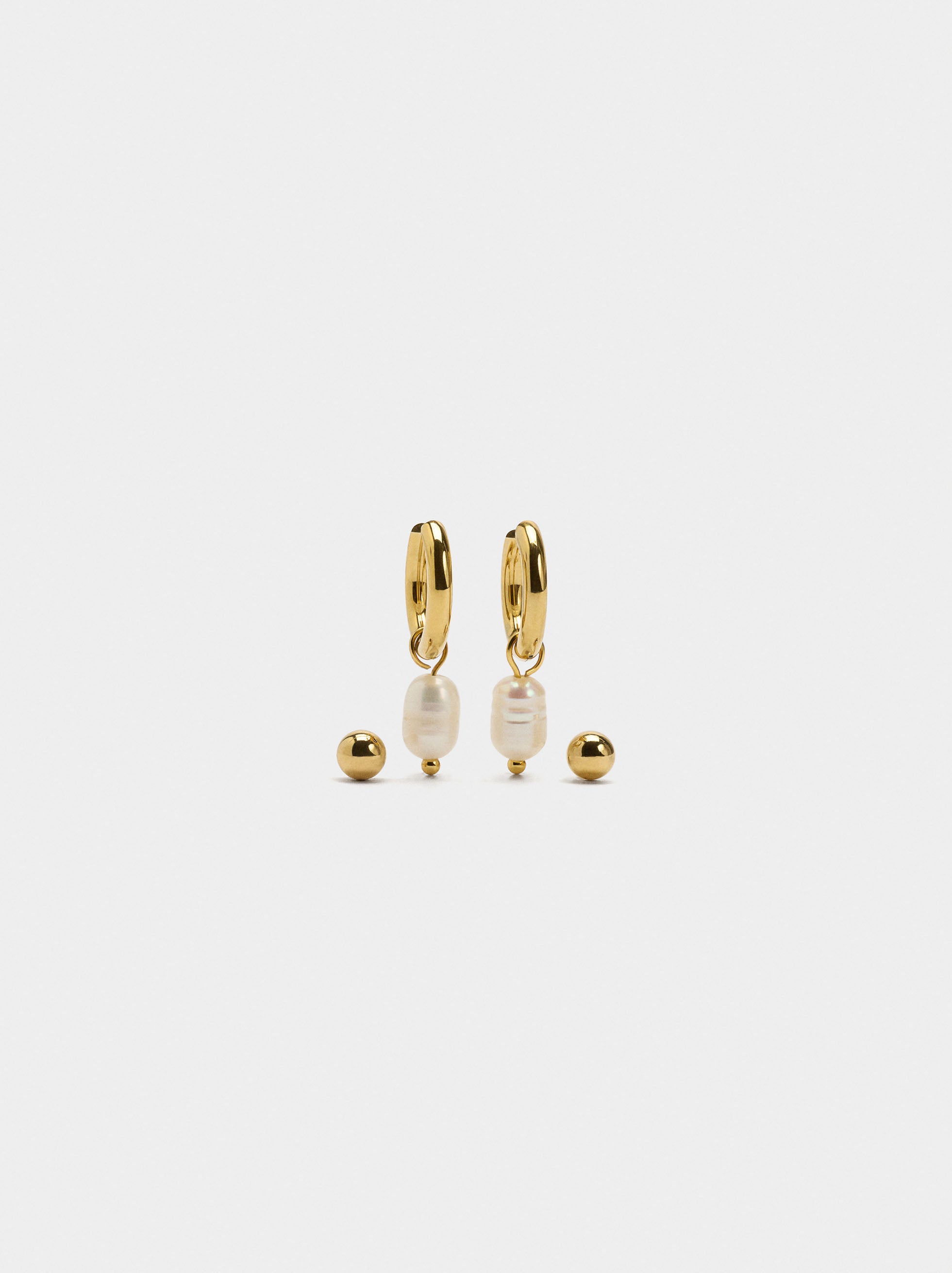 Set De Pendientes Con Perlas De Agua Dulce - Acero Inoxidable