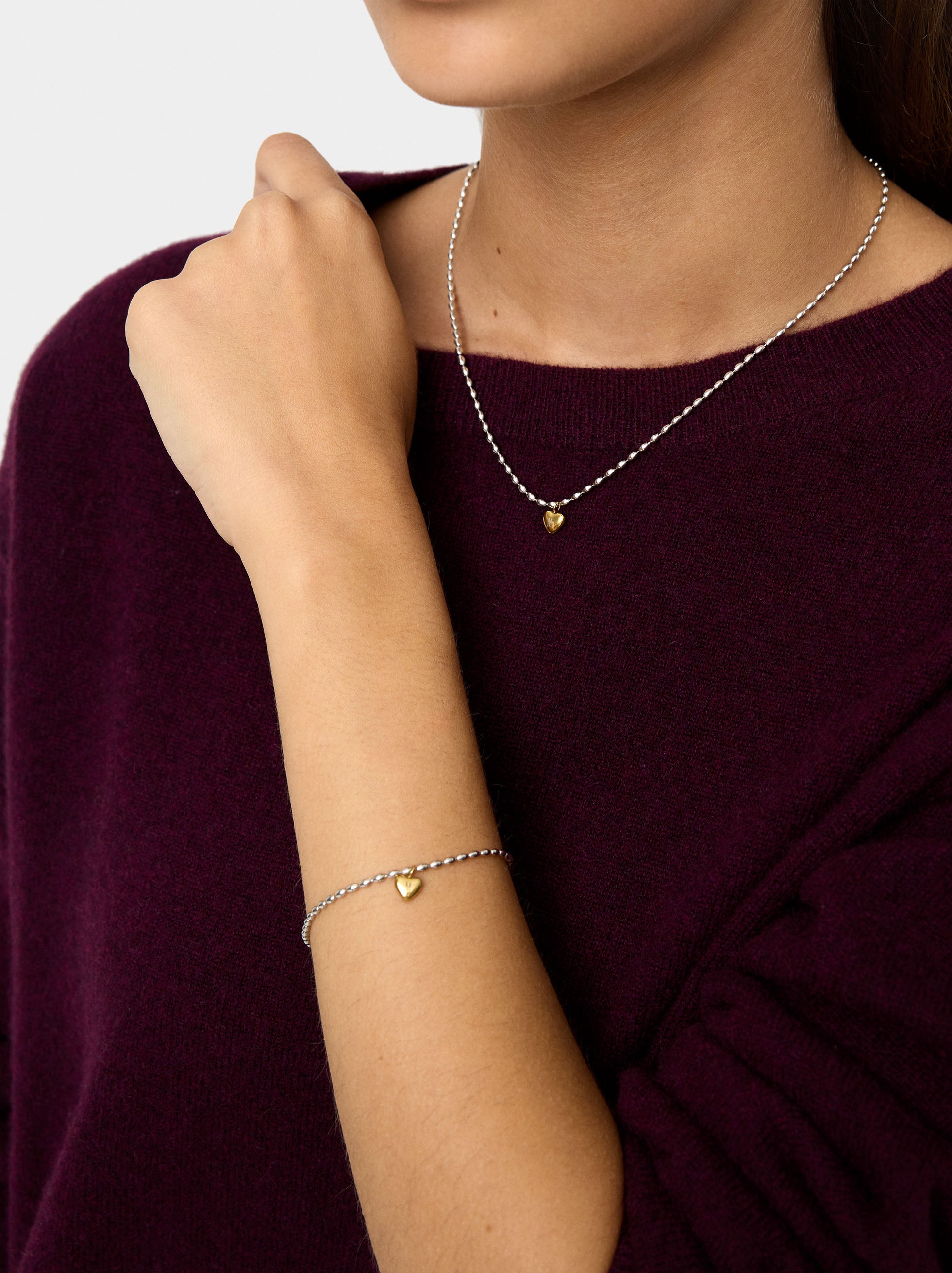 Pulsera Bicolor Colgante De Corazón - Acero Inoxidable