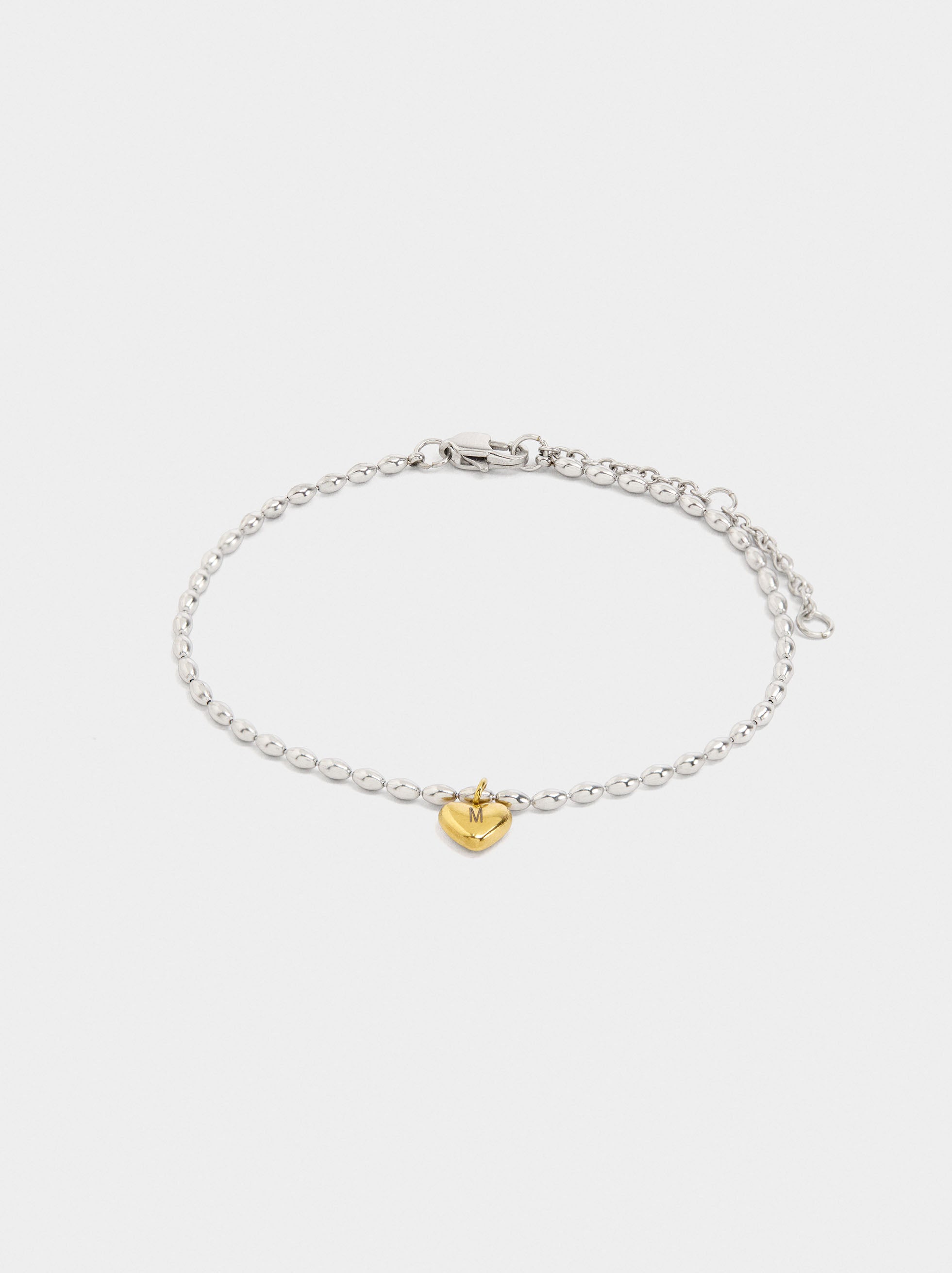 Pulsera Bicolor Colgante De Corazón - Acero Inoxidable