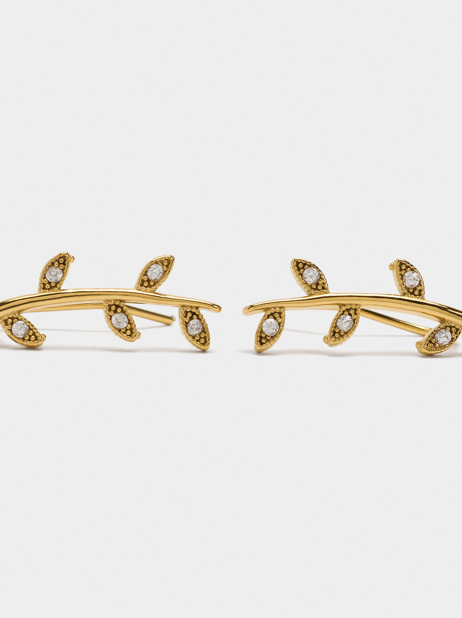 Pendientes Ear Jacket Hojas - Acero Inoxidable