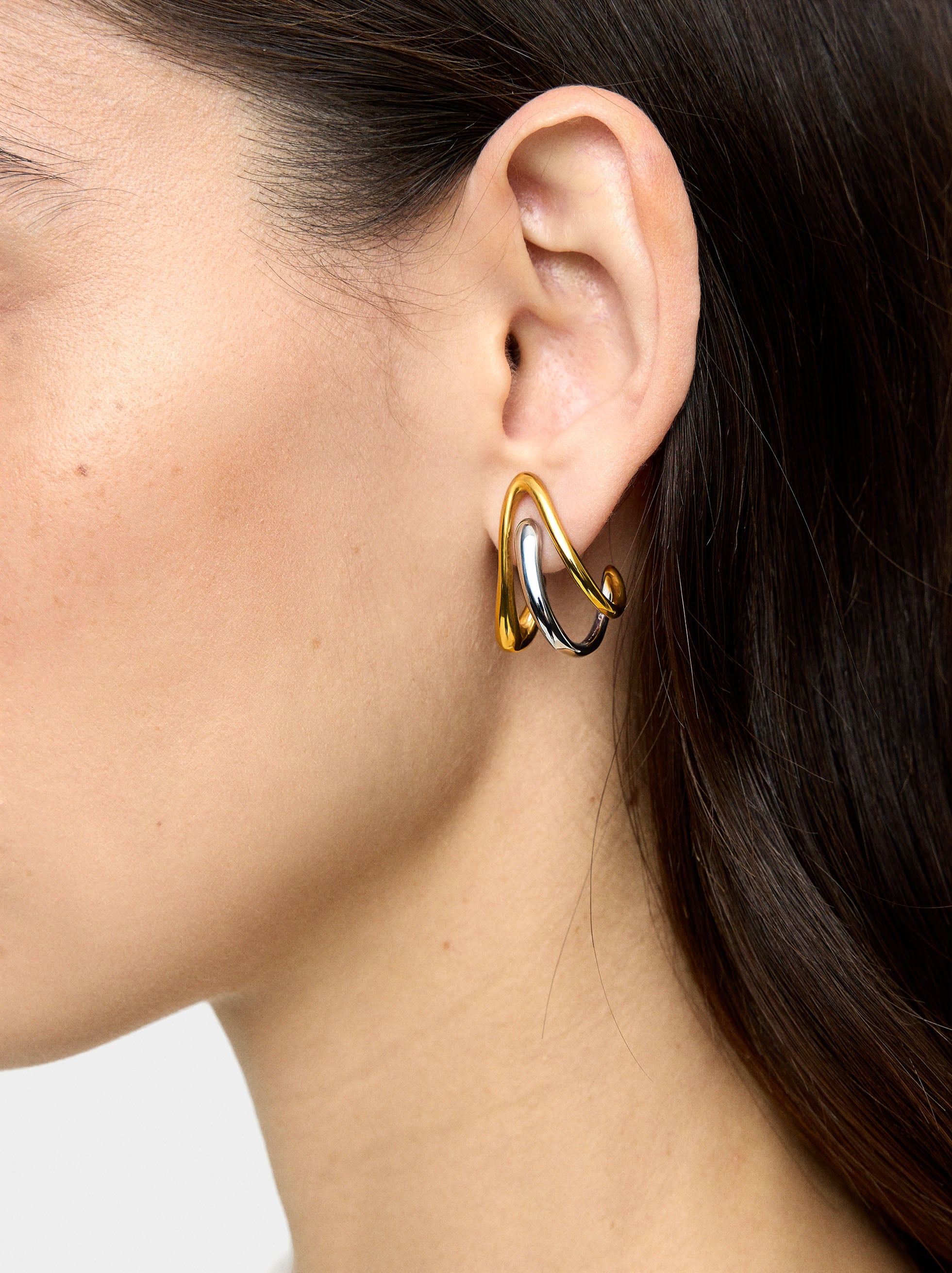 Pendientes Ear Jacket Bicolor Onda - Acero Inoxidable