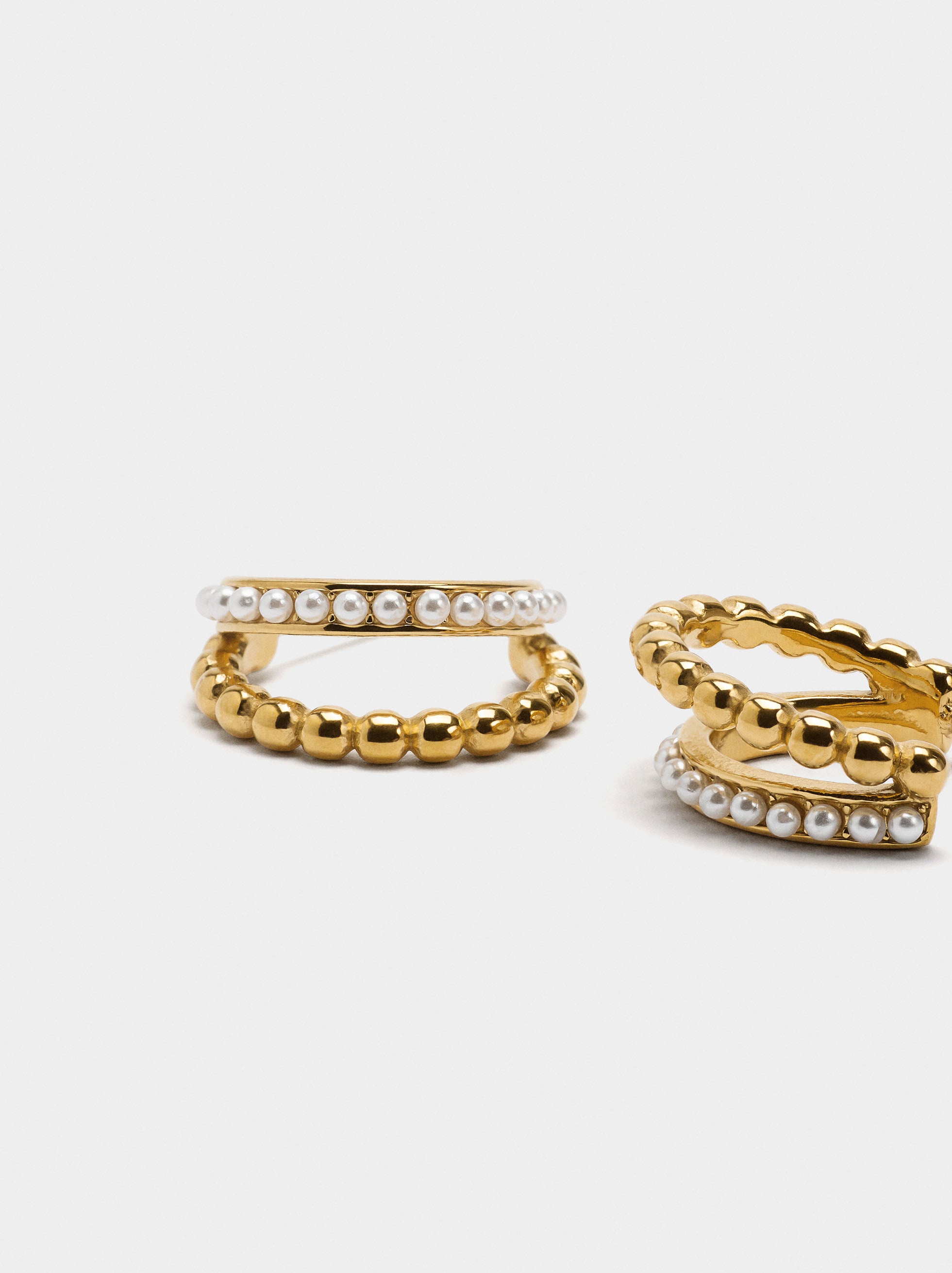 Aros Dobles Con Perlas - Acero Inoxidable