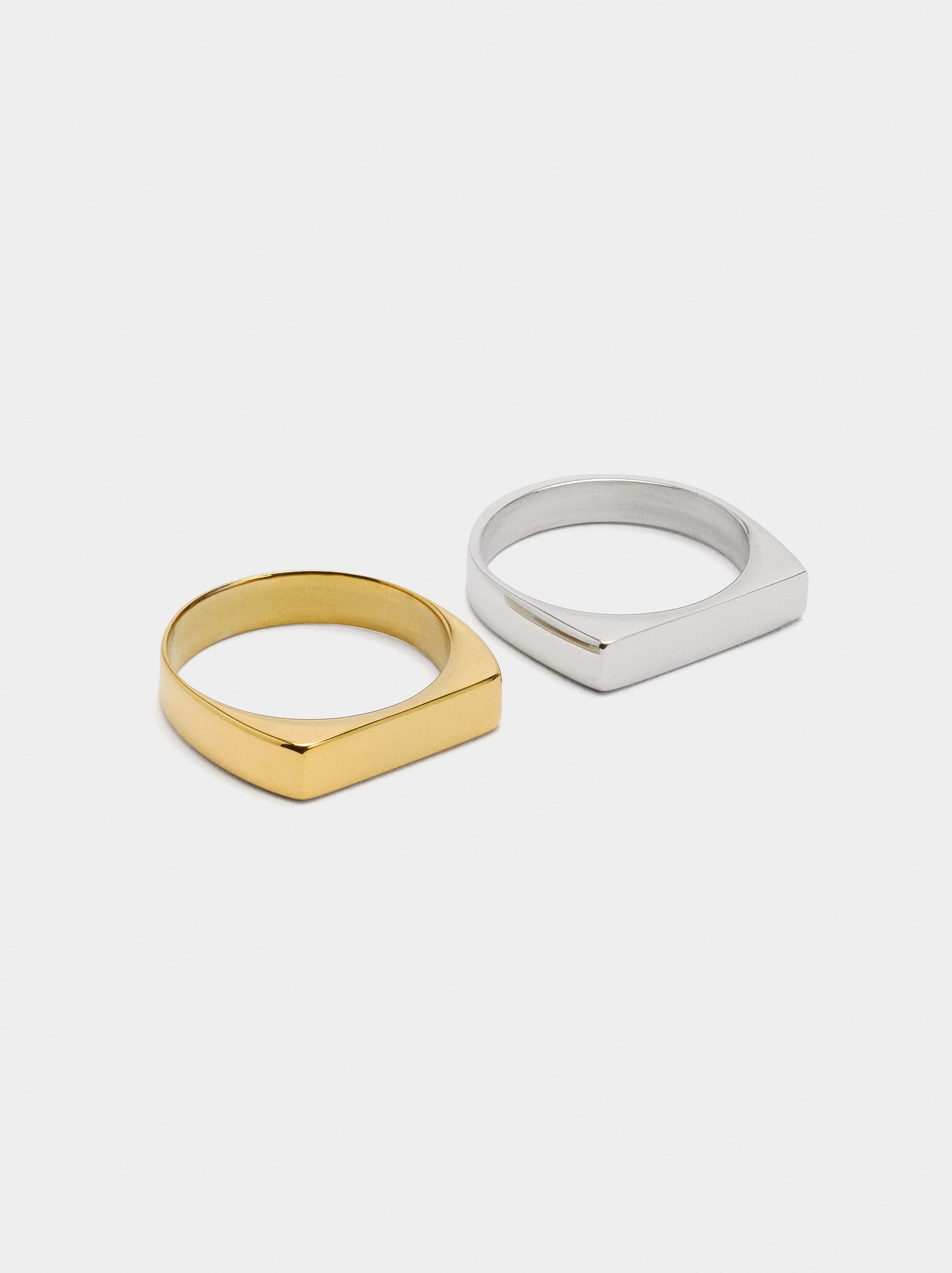 Set De Anillos Planos Bicolor - Acero Inoxidable