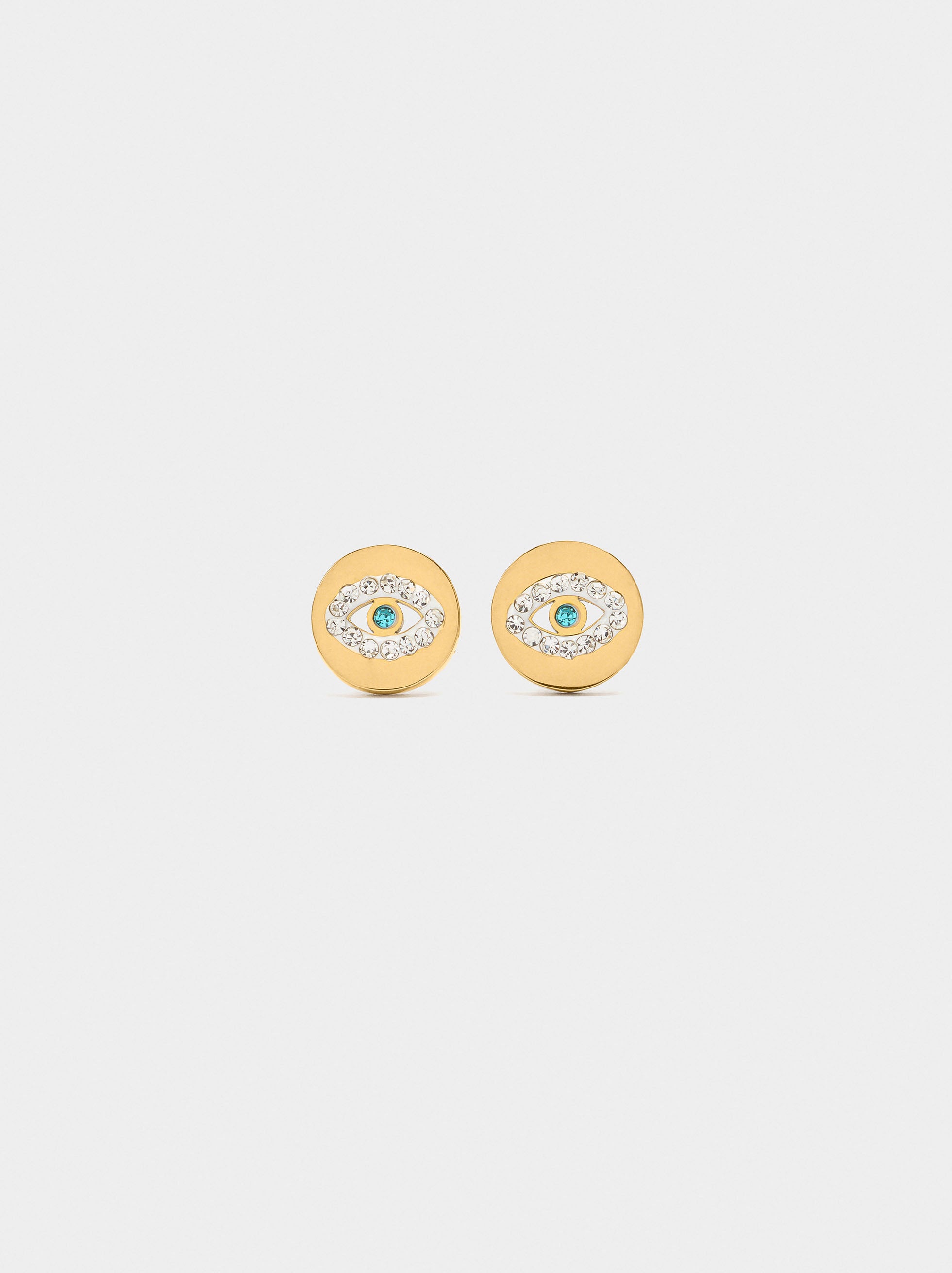 Set Collar Y Pendientes Ojos Con Cristales - Acero Inoxidable