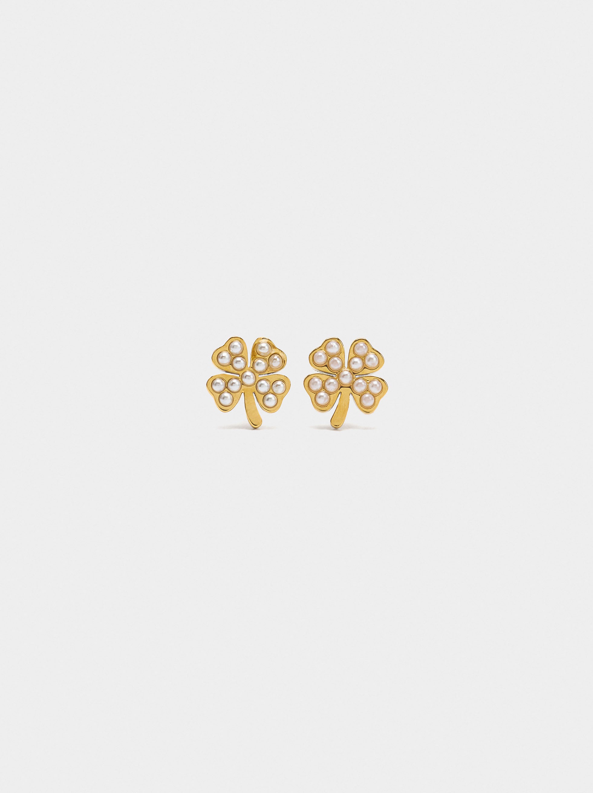 Set Collar Y Pendientes Trébol Con Perlas - Acero Inoxidable