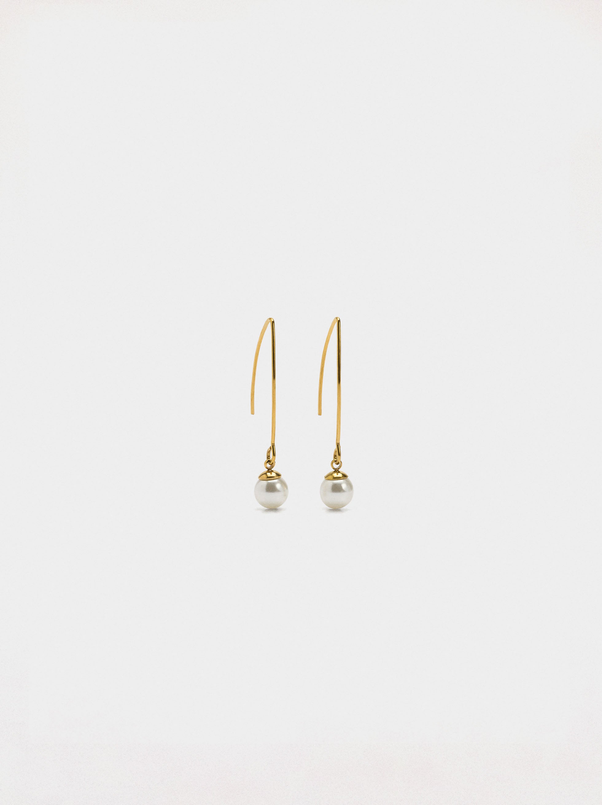 Pendientes Largos Con Perla - Acero Inoxidable