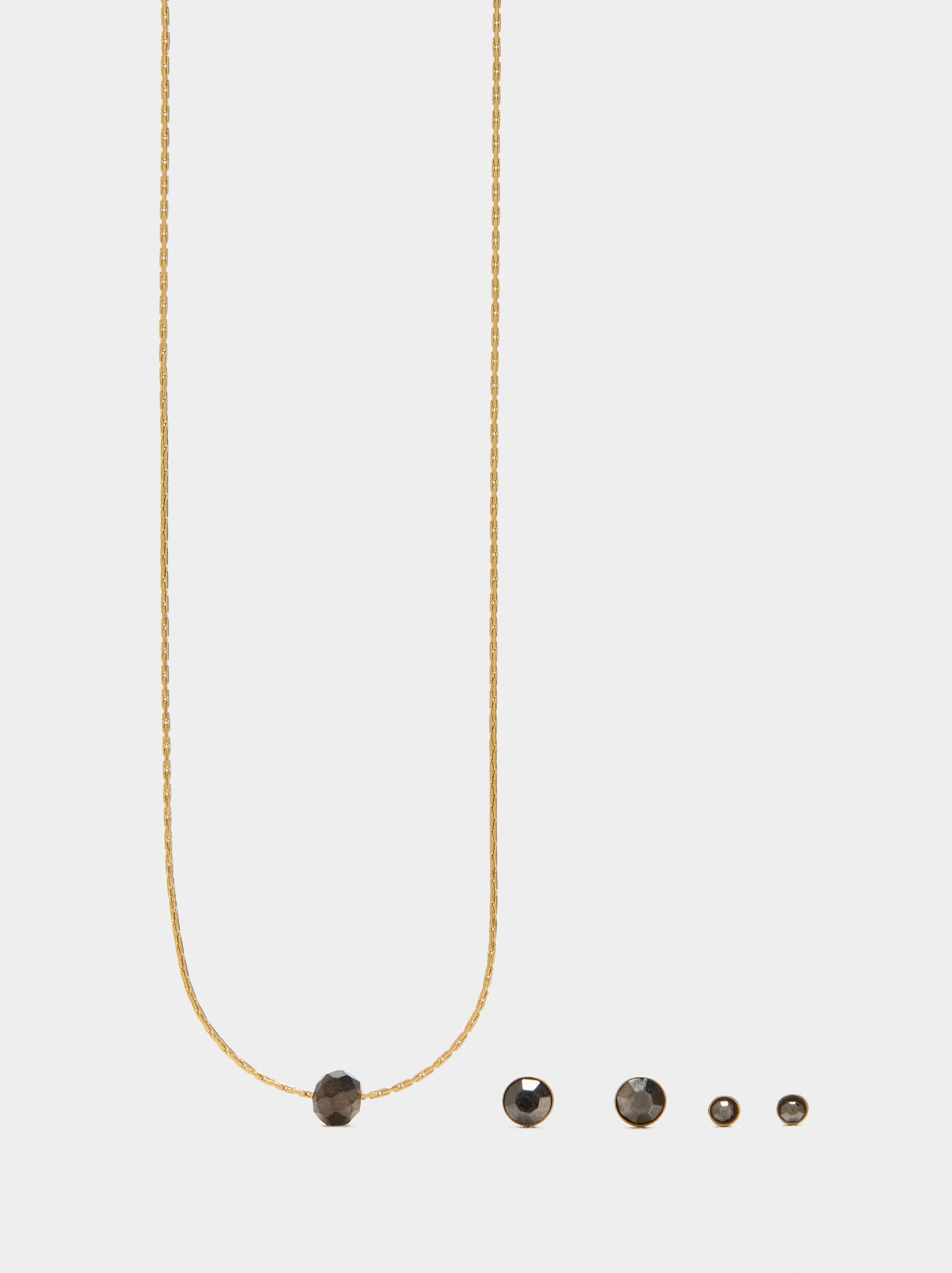 Set Collar Y Pendientes Con Cristales - Acero Inoxidable