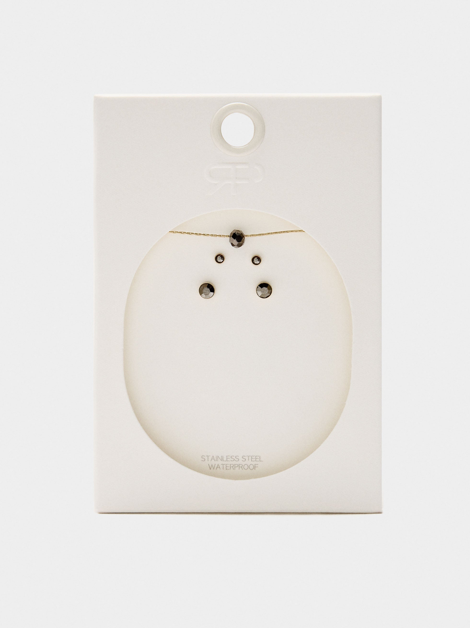 Set Collar Y Pendientes Con Cristales - Acero Inoxidable