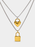Set Collares Con Corazón Y Candado - Acero Inoxidable