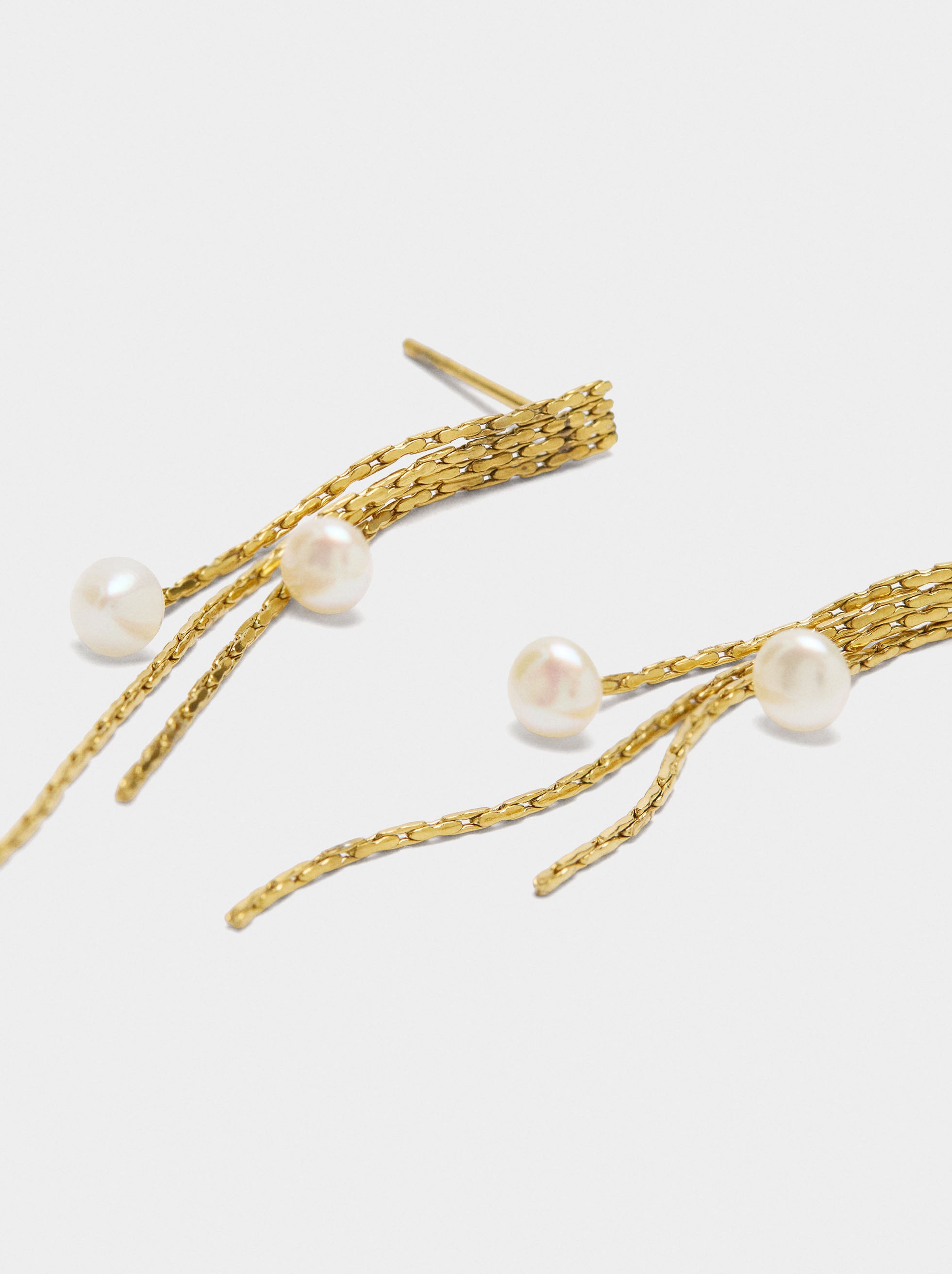 Pendientes Largos Con Perlas De Agua Dulce - Acero Inoxidable