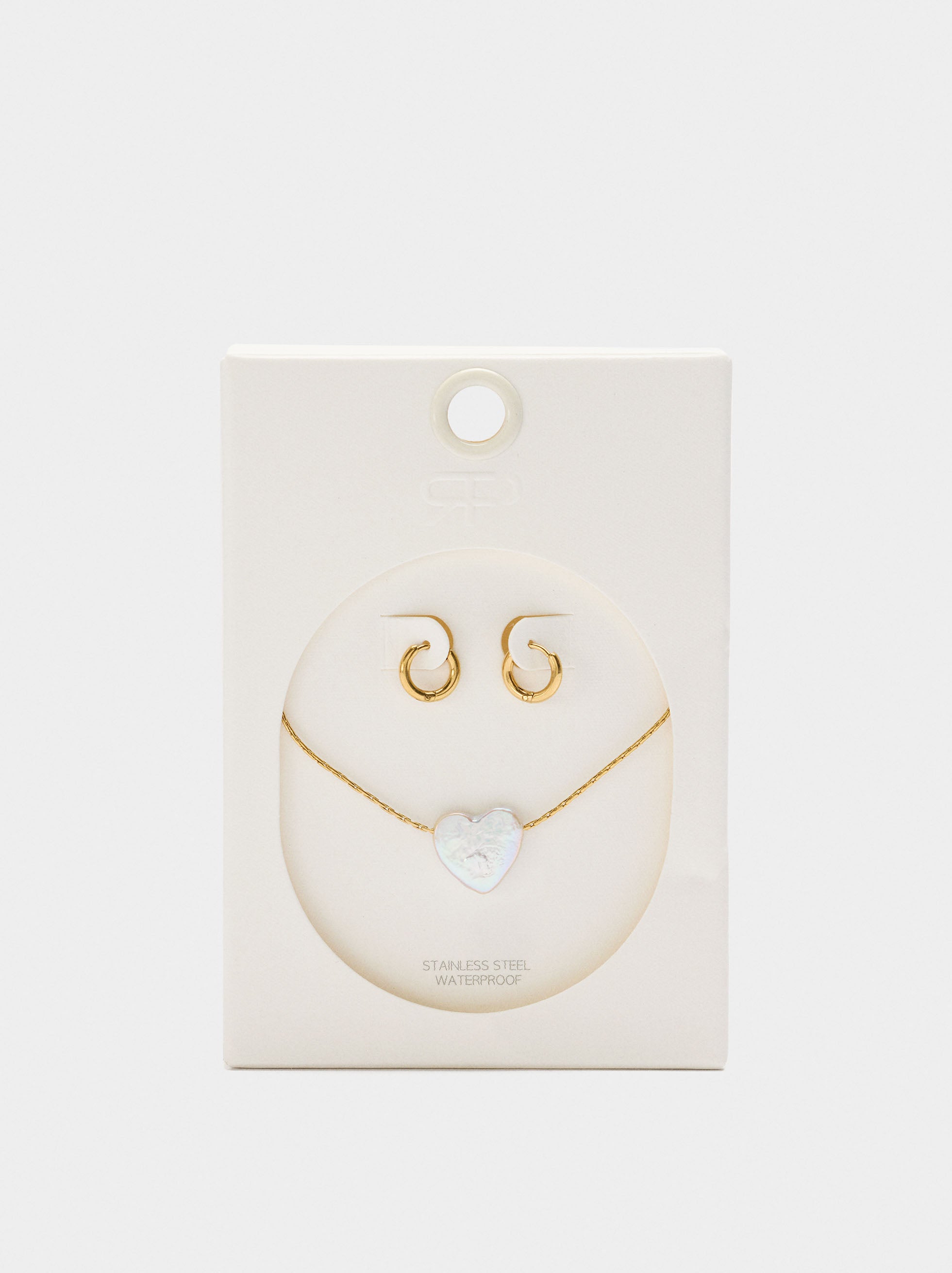 Set De Collar Con Corazón Y Aros - Acero Inoxidable