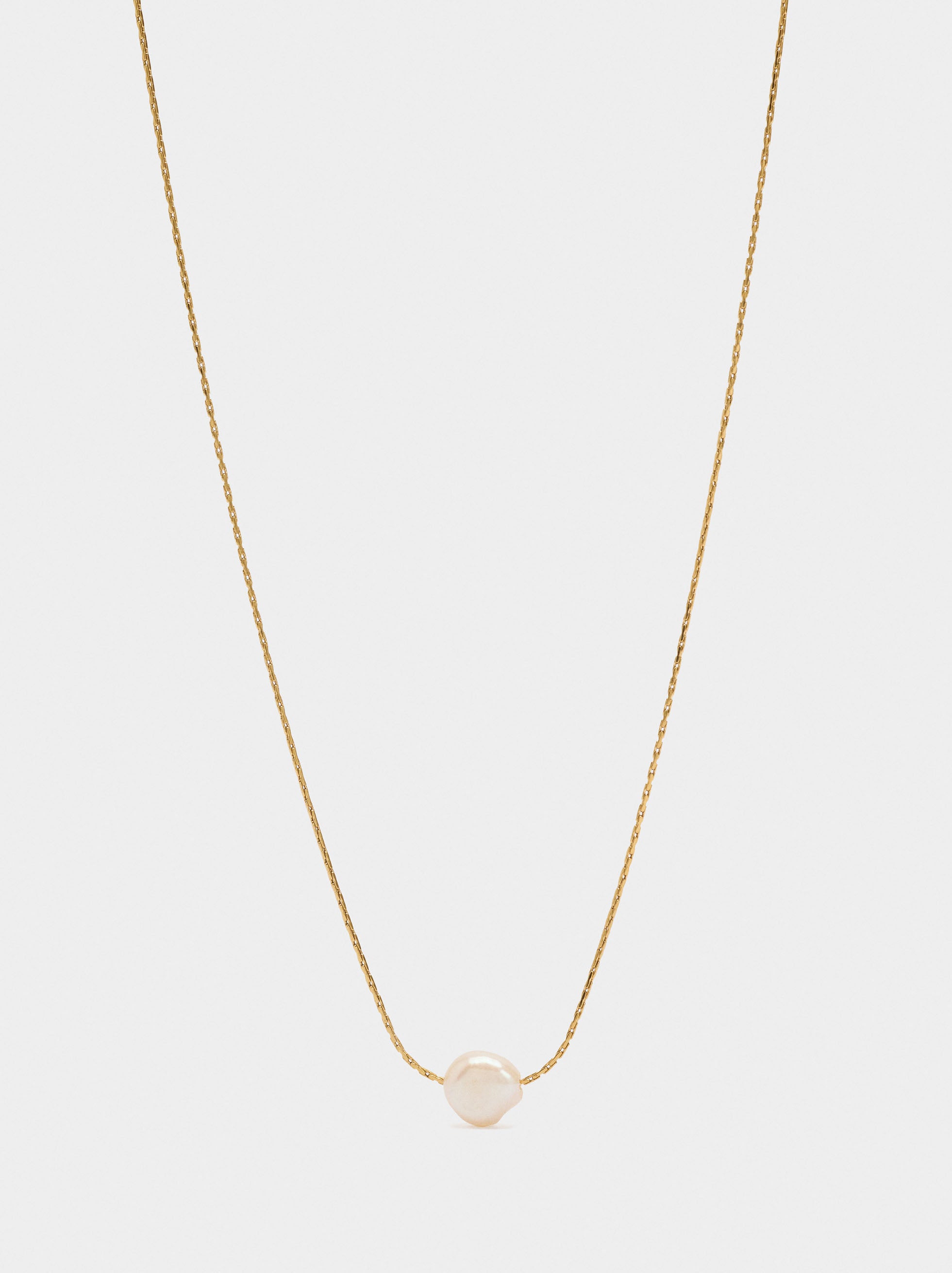 Collar Con Perla De Agua Dulce - Acero Inoxidable
