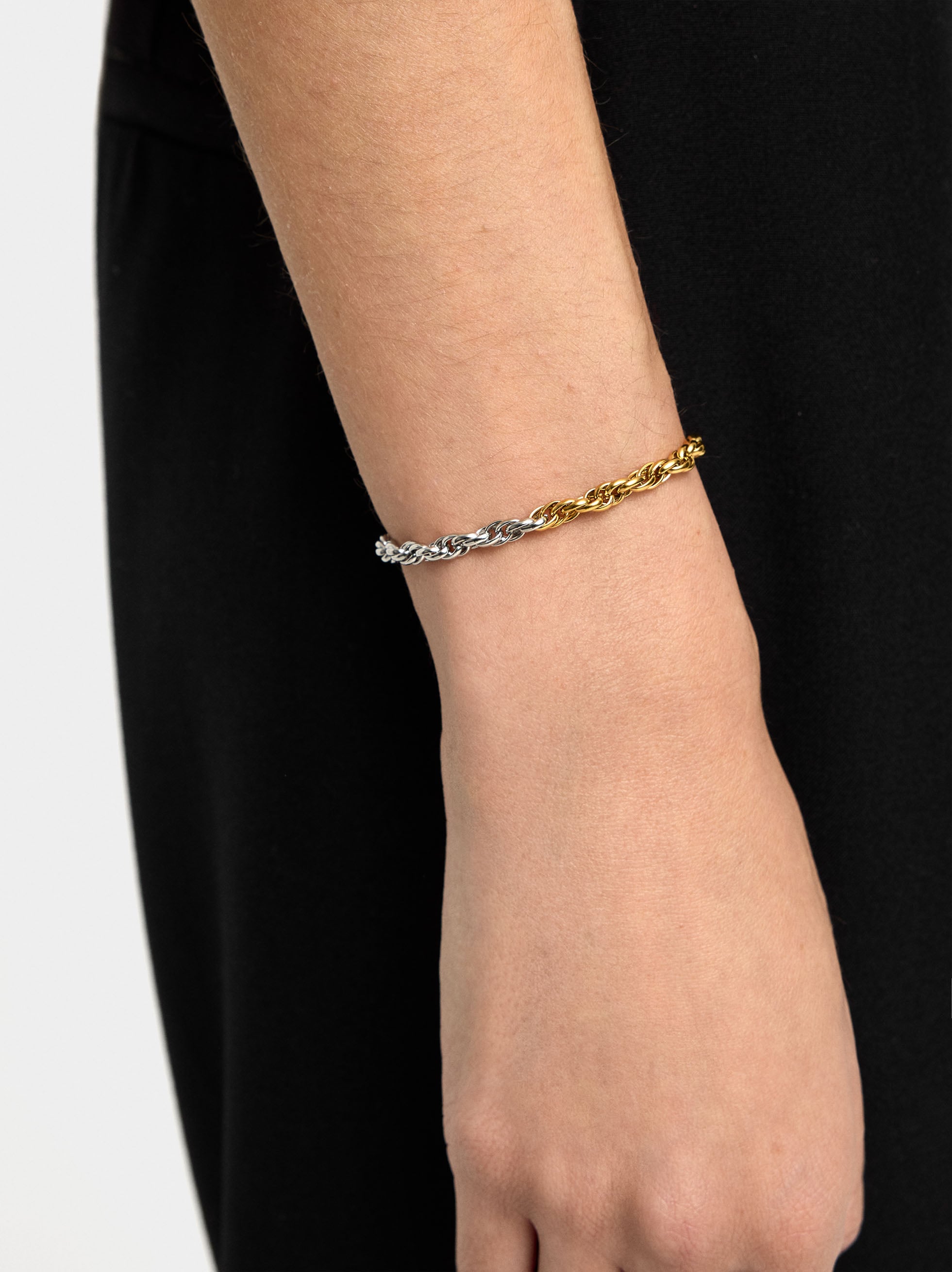 Pulsera Bicolor Con Eslabones - Acero Inoxidable