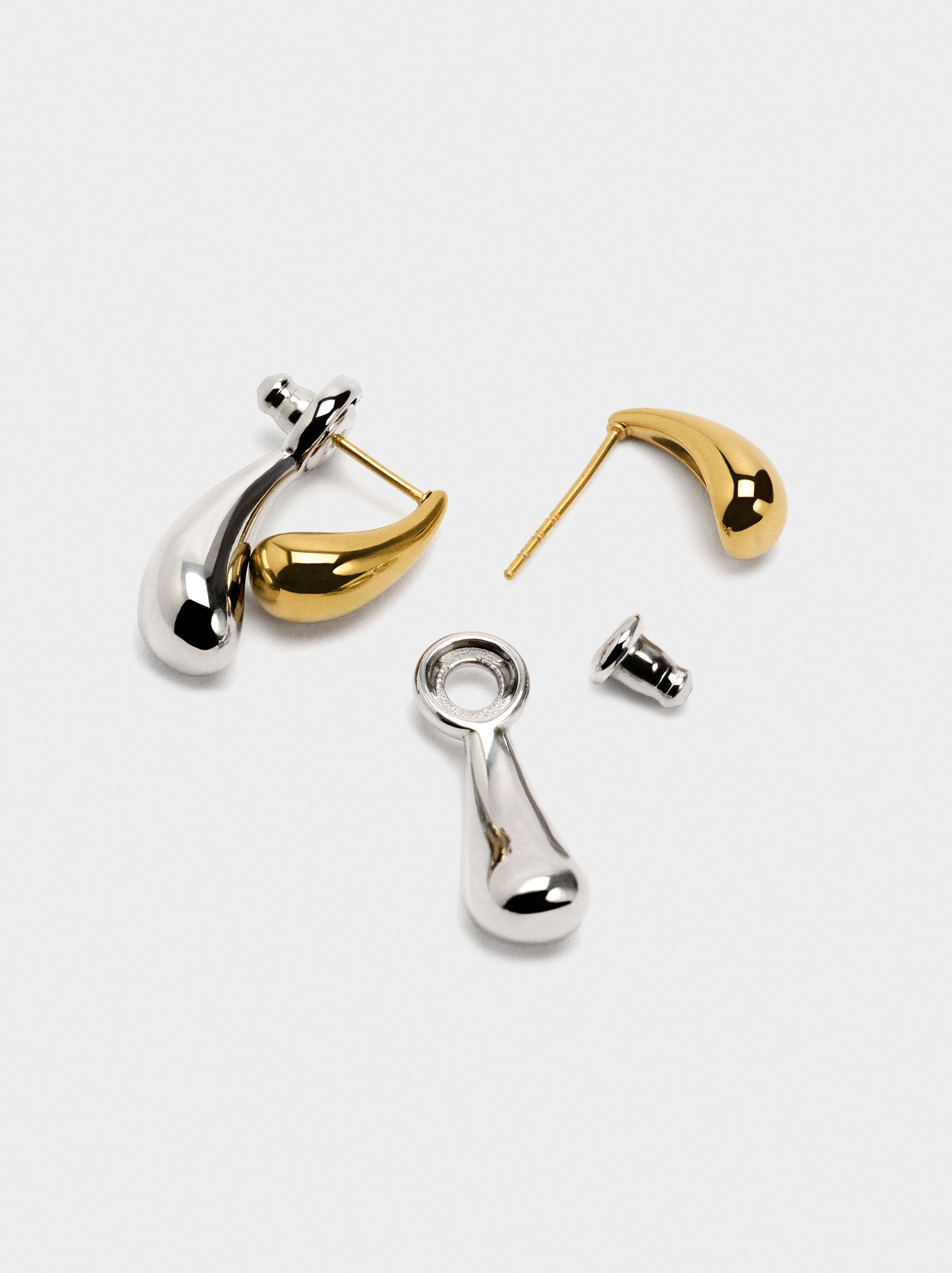 Pendientes Ear Jacket Gota Bicolor - Acero Inoxidable