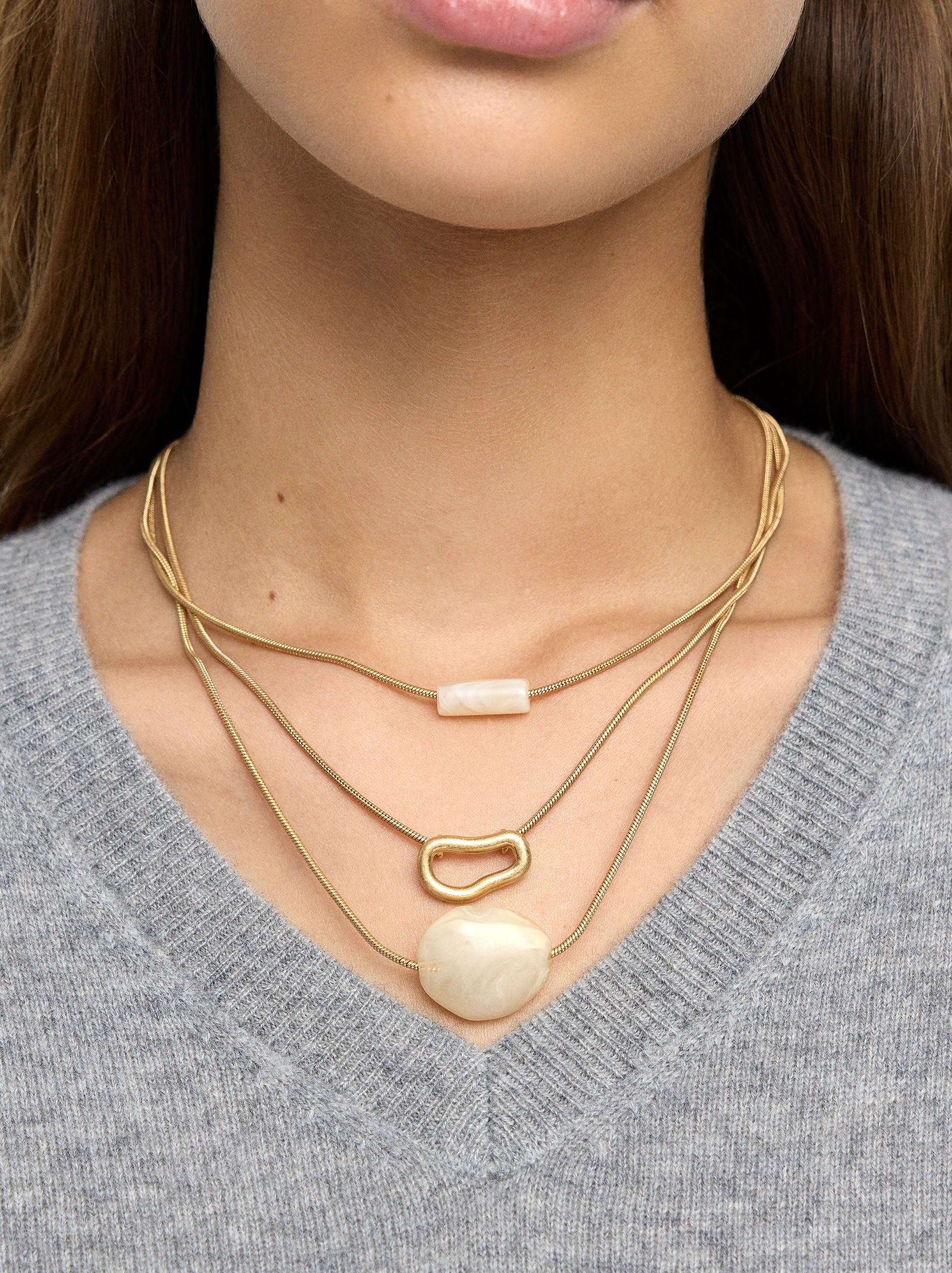 Set De Collares Pendientes Efecto Piedra