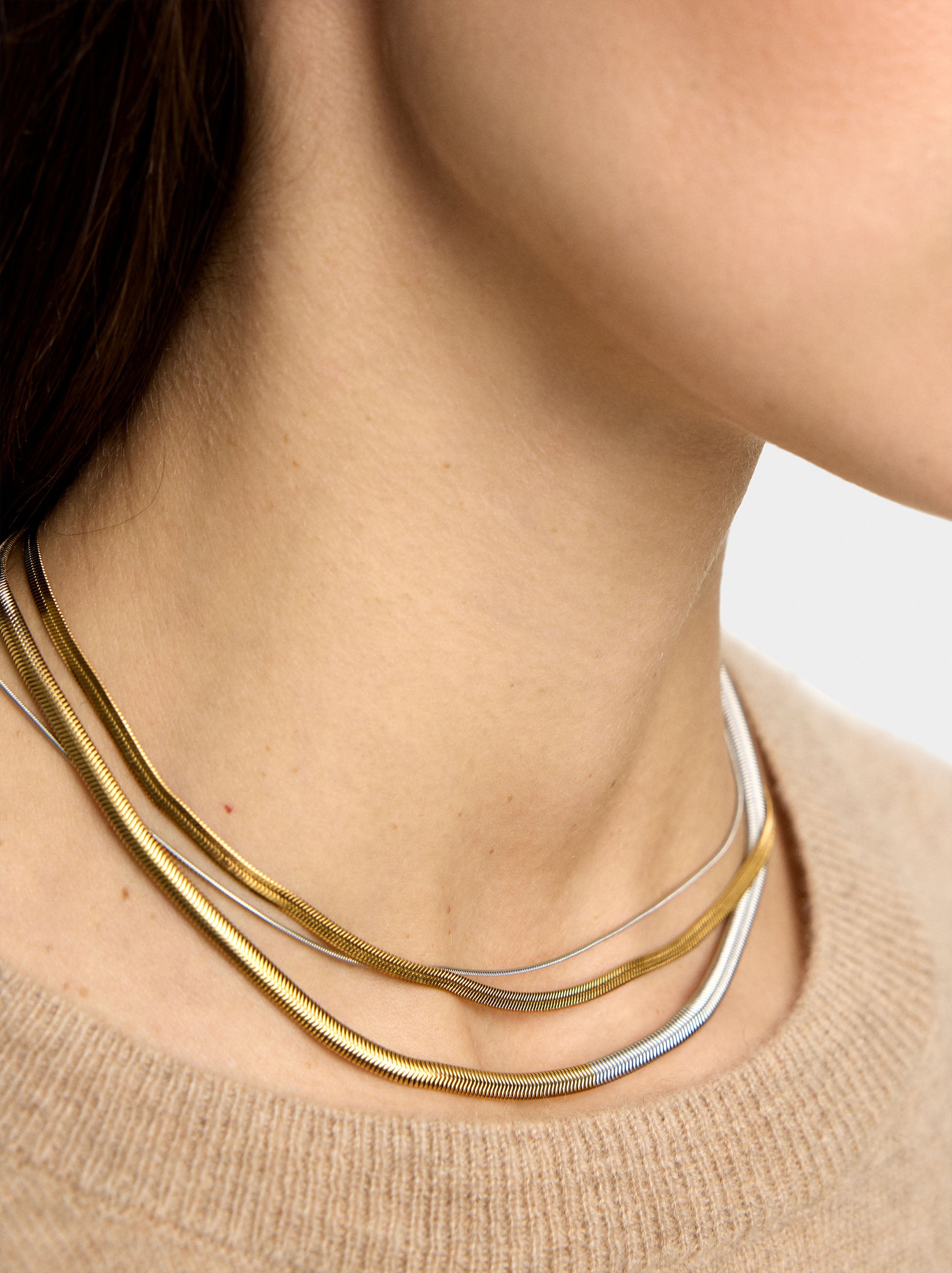 Set De Collares Bicolor Con Acero Inoxidable