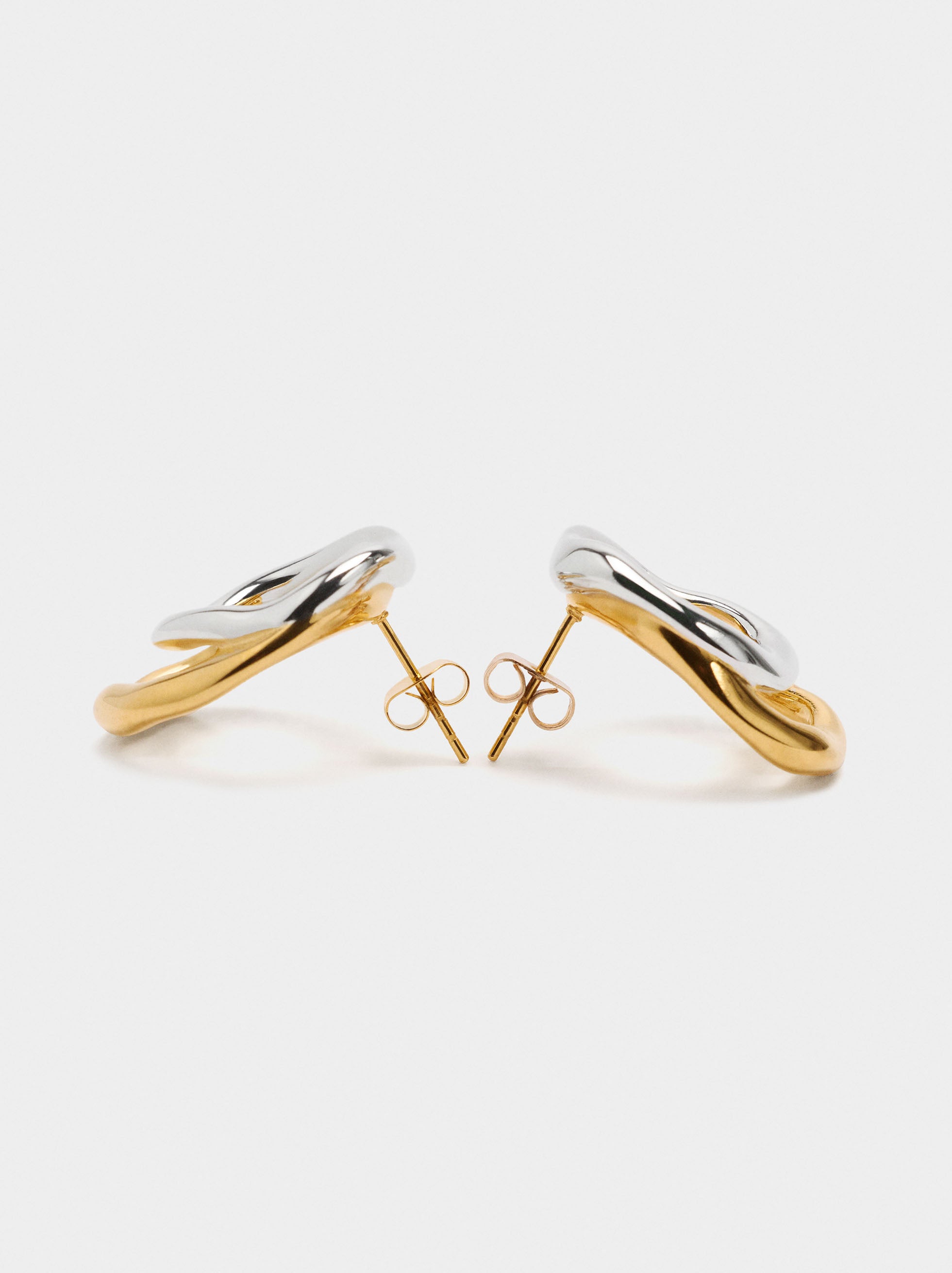 Pendientes De Aro Dobles Bicolor - Acero Inoxidable