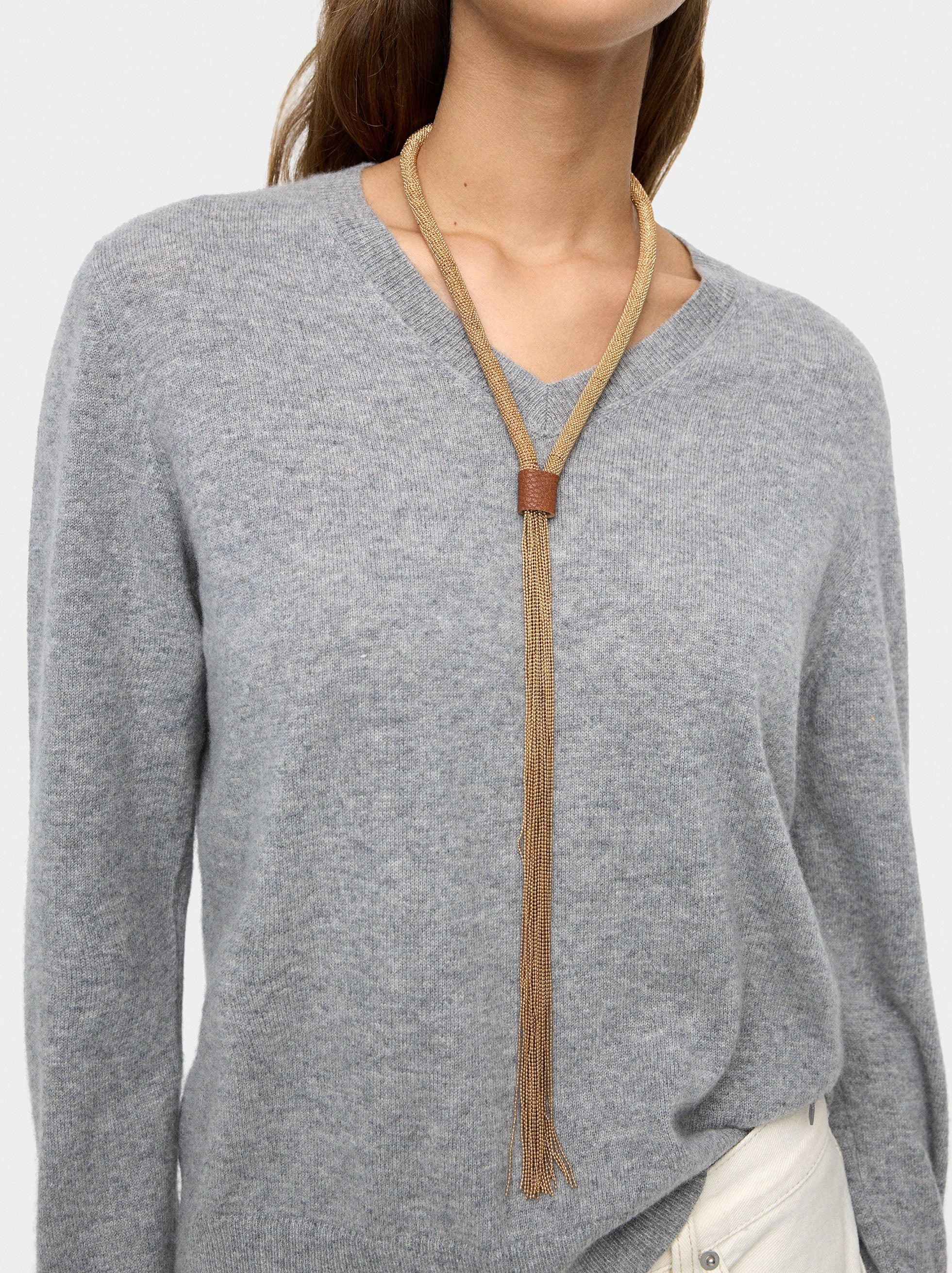 Collar Largo Tubular Con Flecos
