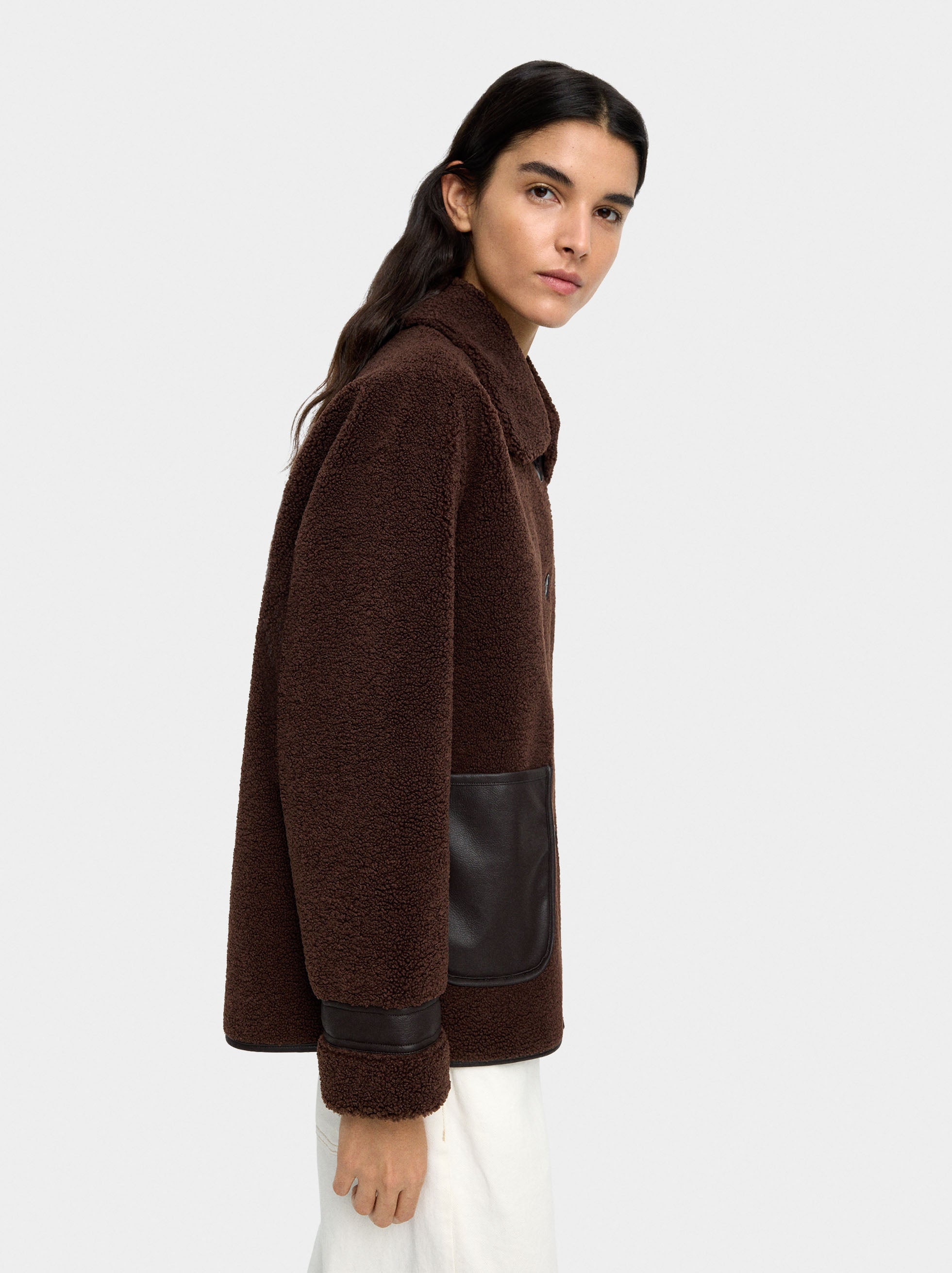Chaqueta Efecto Pelo Contraste De Texturas