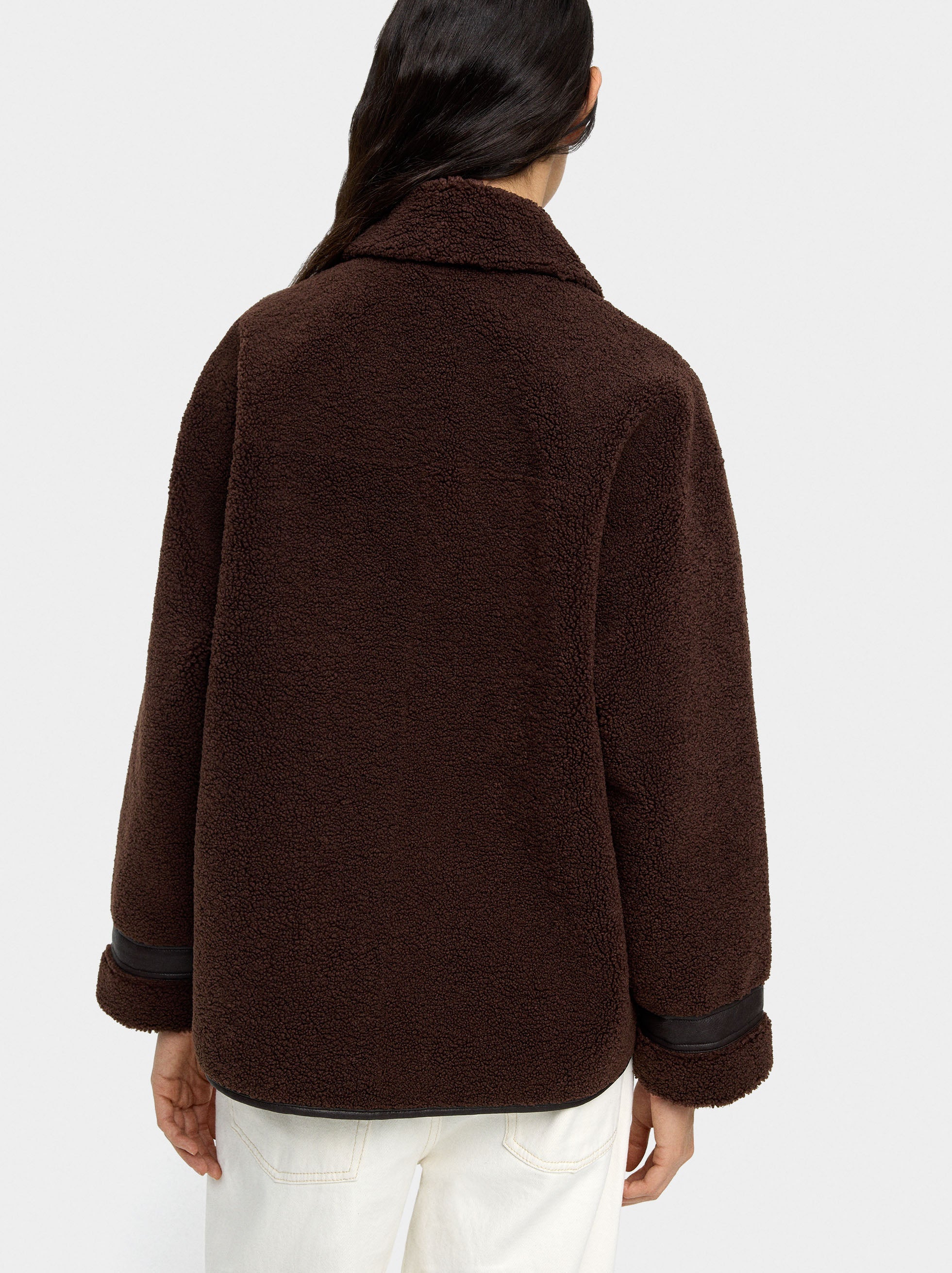 Chaqueta Efecto Pelo Contraste De Texturas