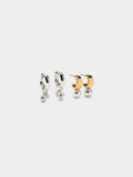 Set De Pendientes De Aro Con Perlas Y Cristales